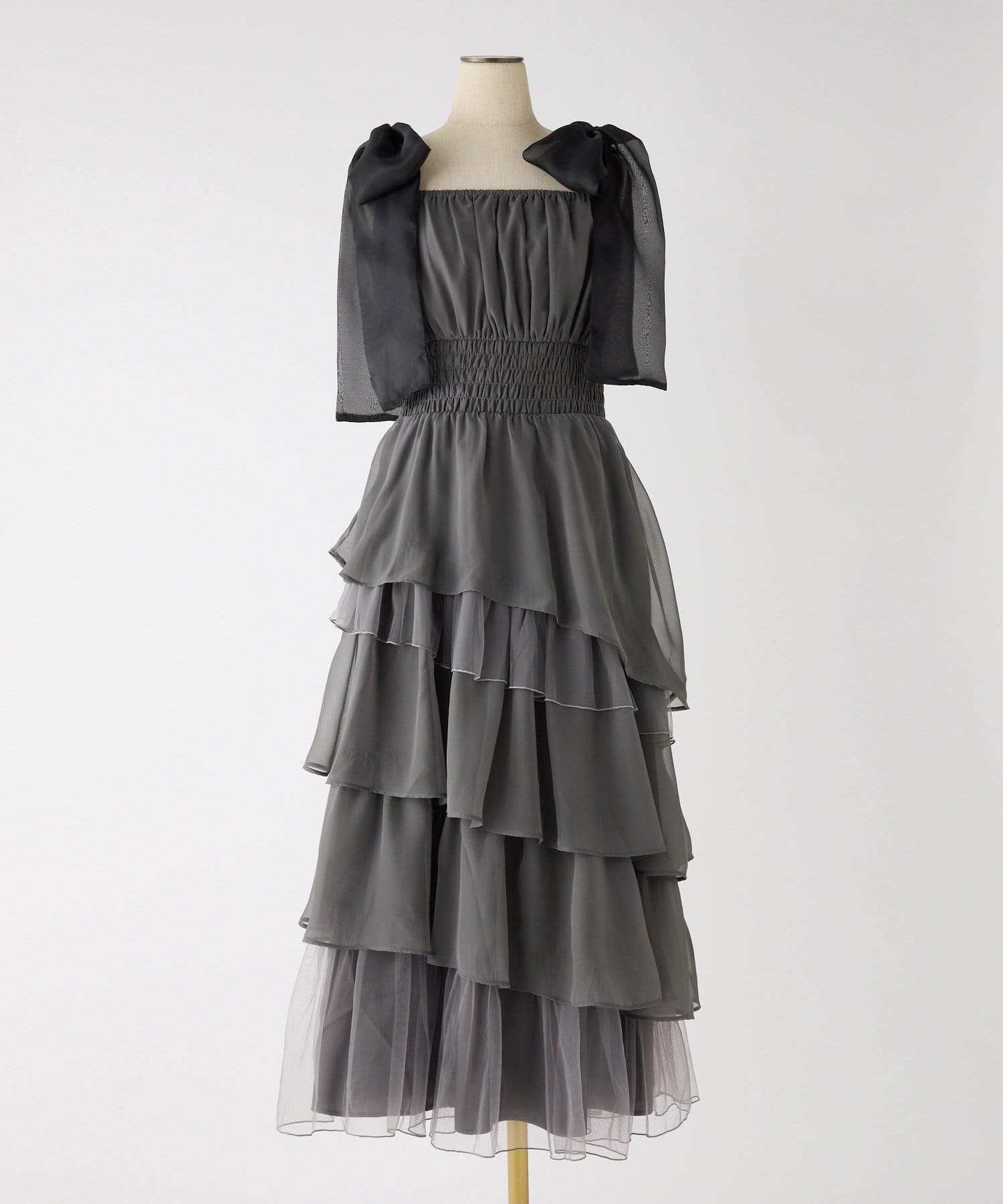 one after another NICE CLAUP(ワンアフターアナザー ナイスクラップ) 【premiumorder】肩リボンティアードワンピース