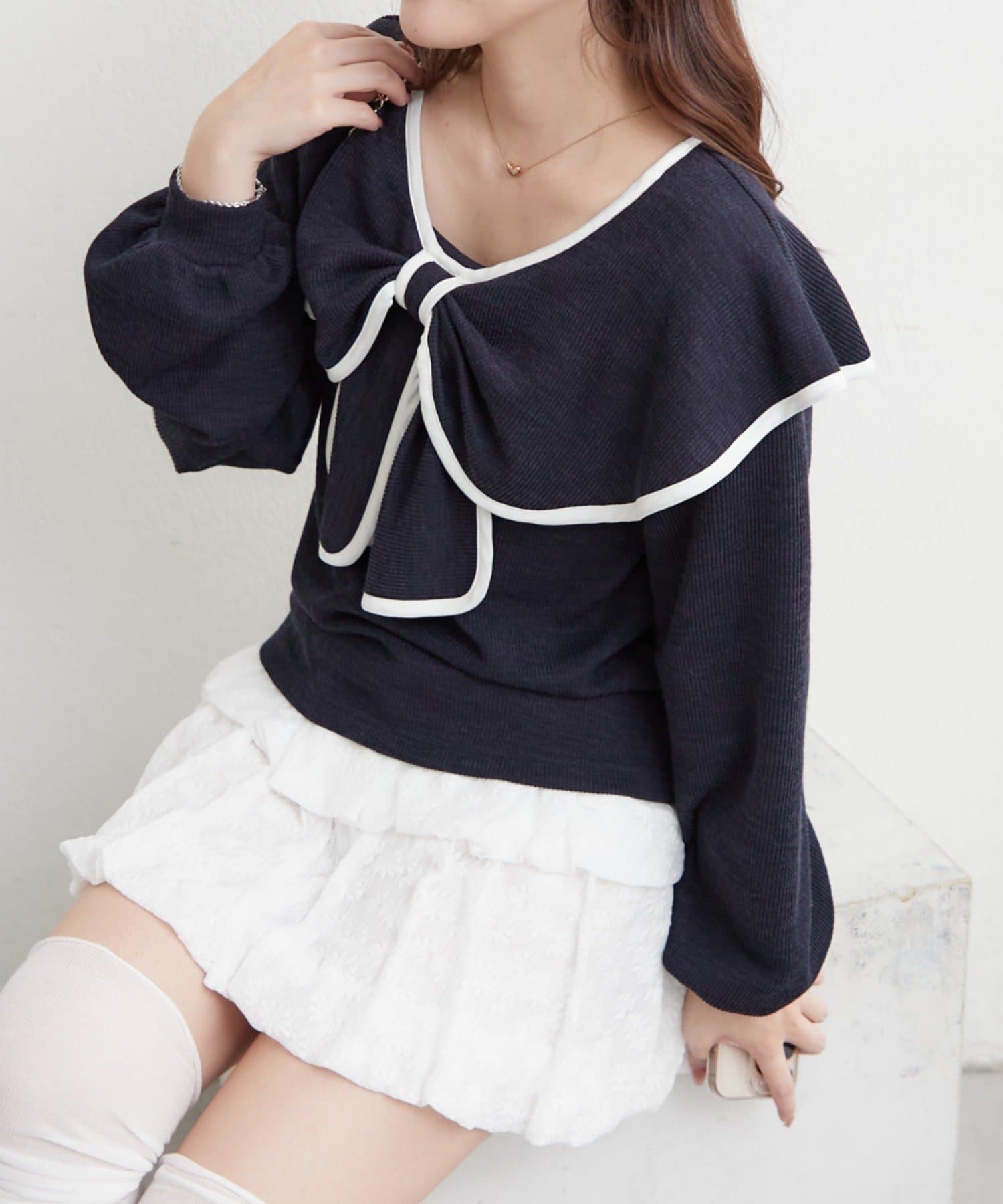 Remind me and forever(リマインドミーアンドフォーエバー) 【2026SS】配色リボントップス