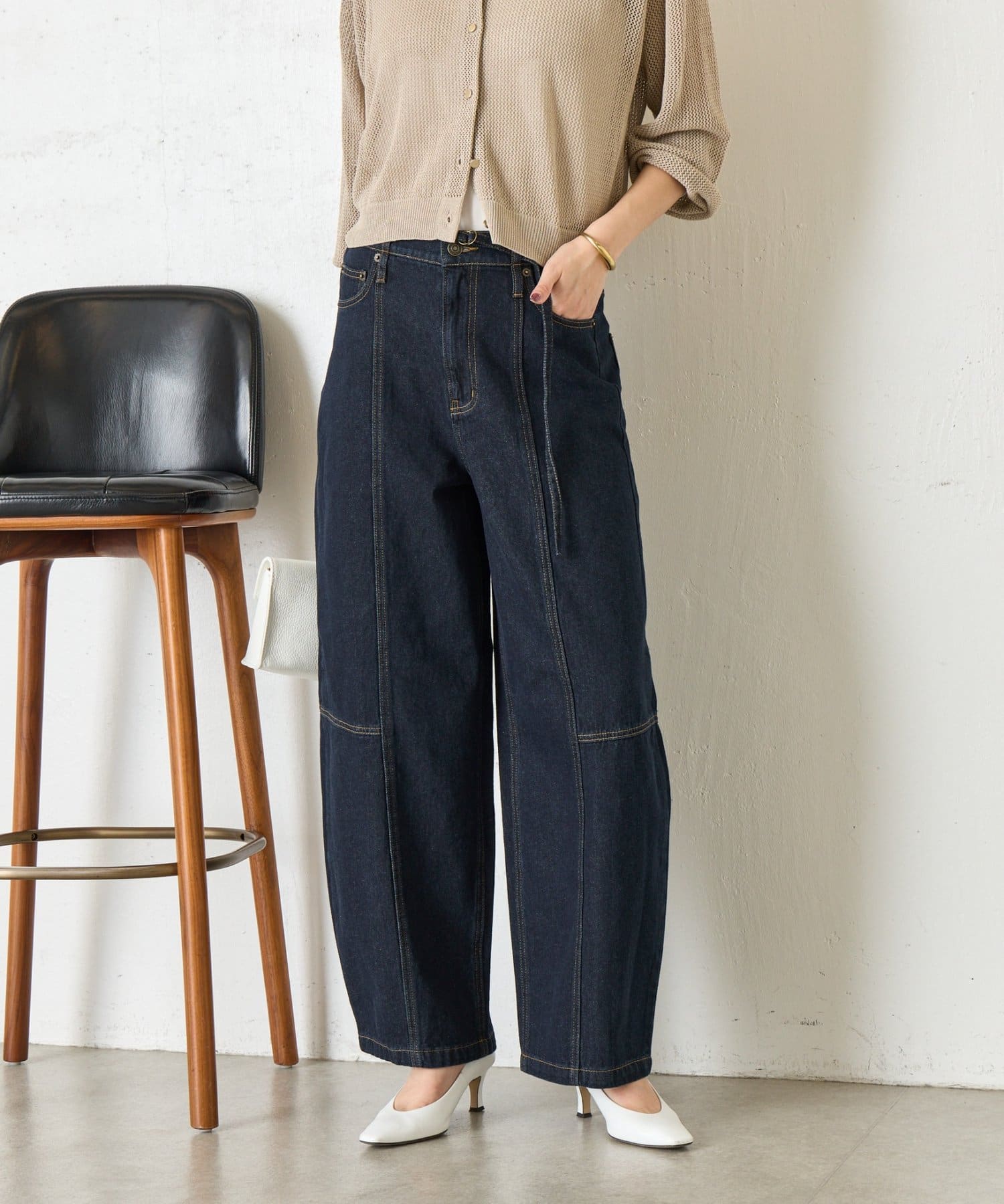 Jena　espace merveilleux(ジェナ　エスパスメルヴェイユ) 【曲線シルエット】細ベルトカーブデニムパンツ