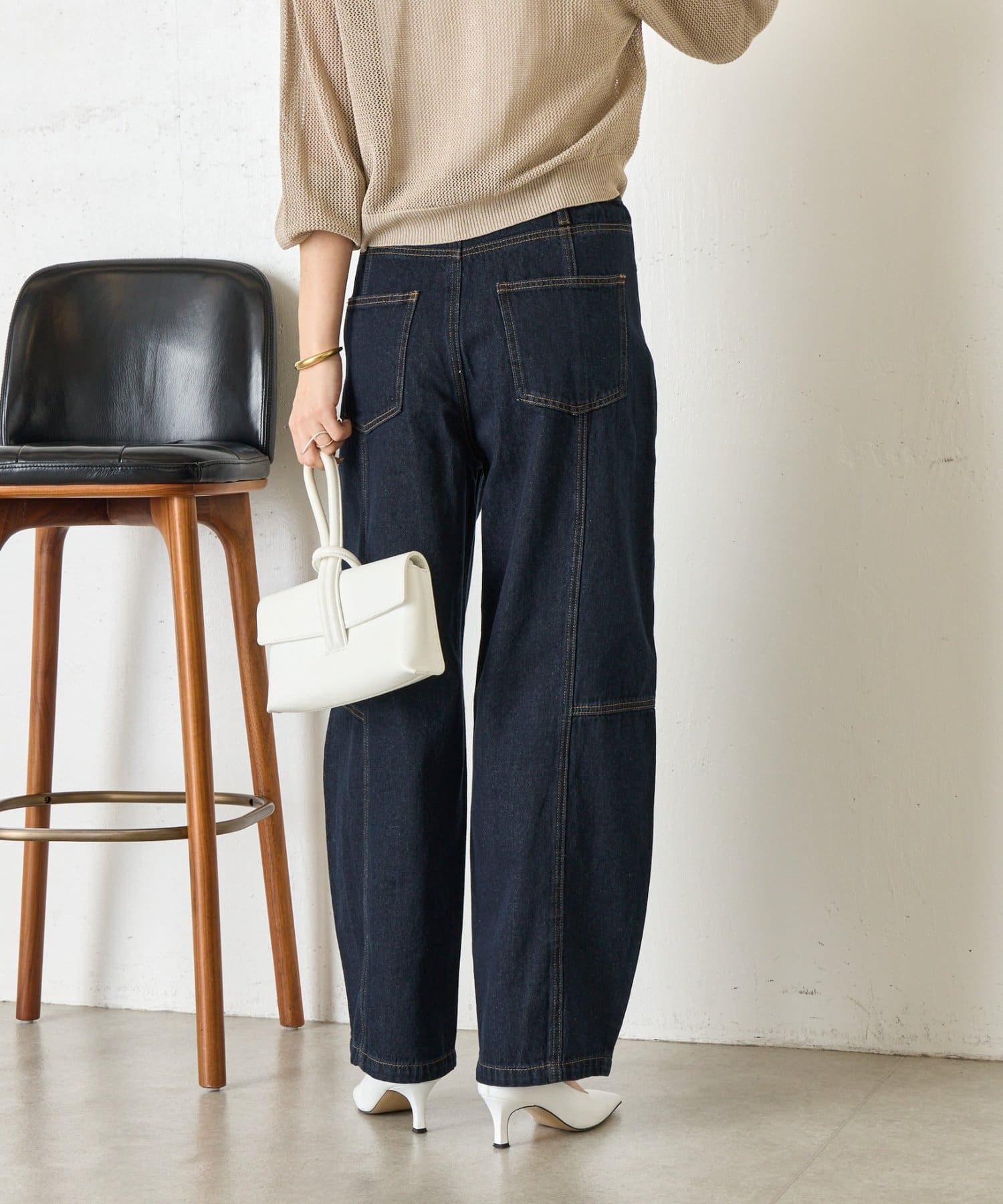 Jena　espace merveilleux(ジェナ　エスパスメルヴェイユ) 【曲線シルエット】細ベルトカーブデニムパンツ