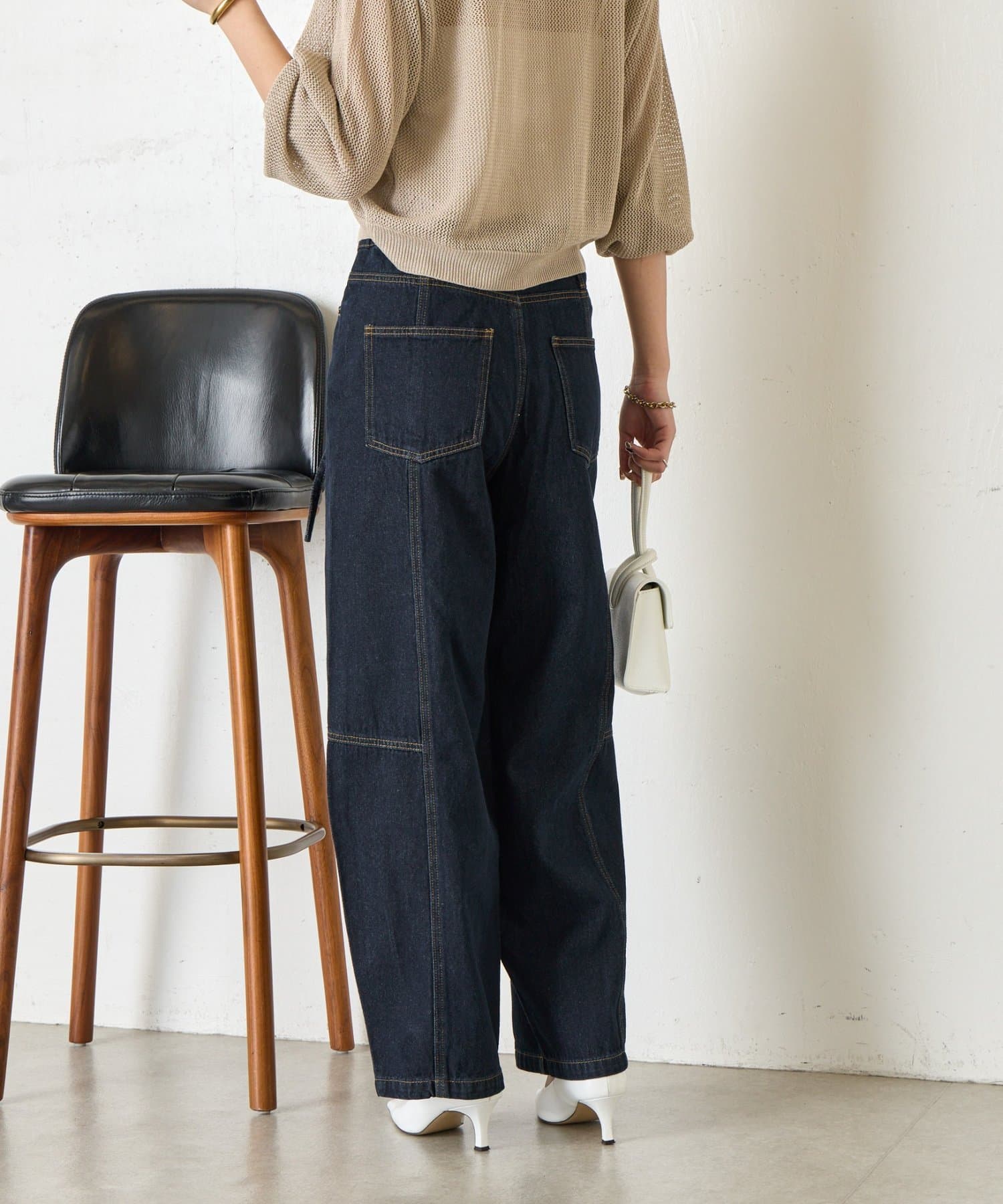 Jena　espace merveilleux(ジェナ　エスパスメルヴェイユ) 【曲線シルエット】細ベルトカーブデニムパンツ