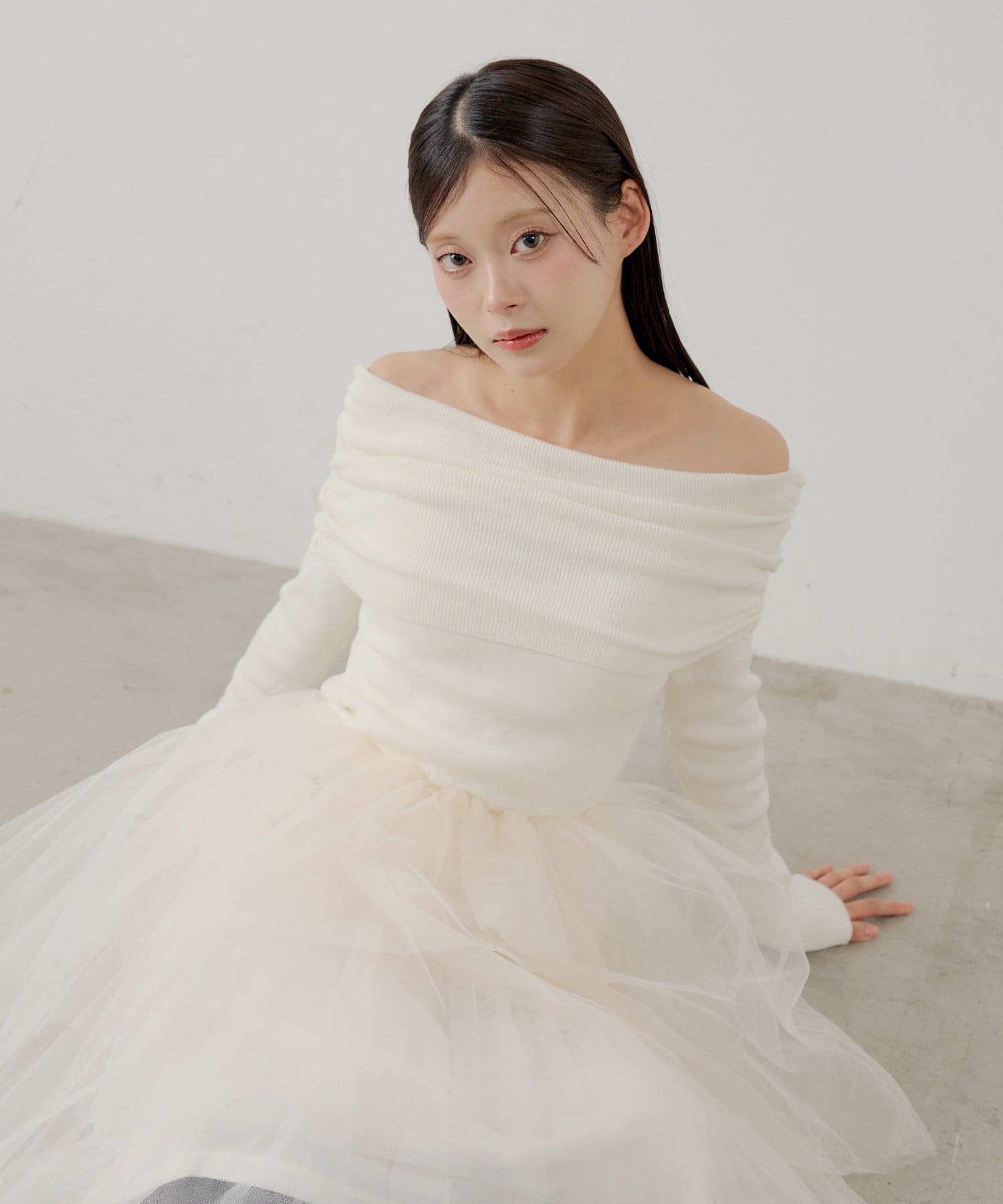 Chico(チコ) 【SALON by Chico】オフショルニットティアードボリュームドッキングワンピース