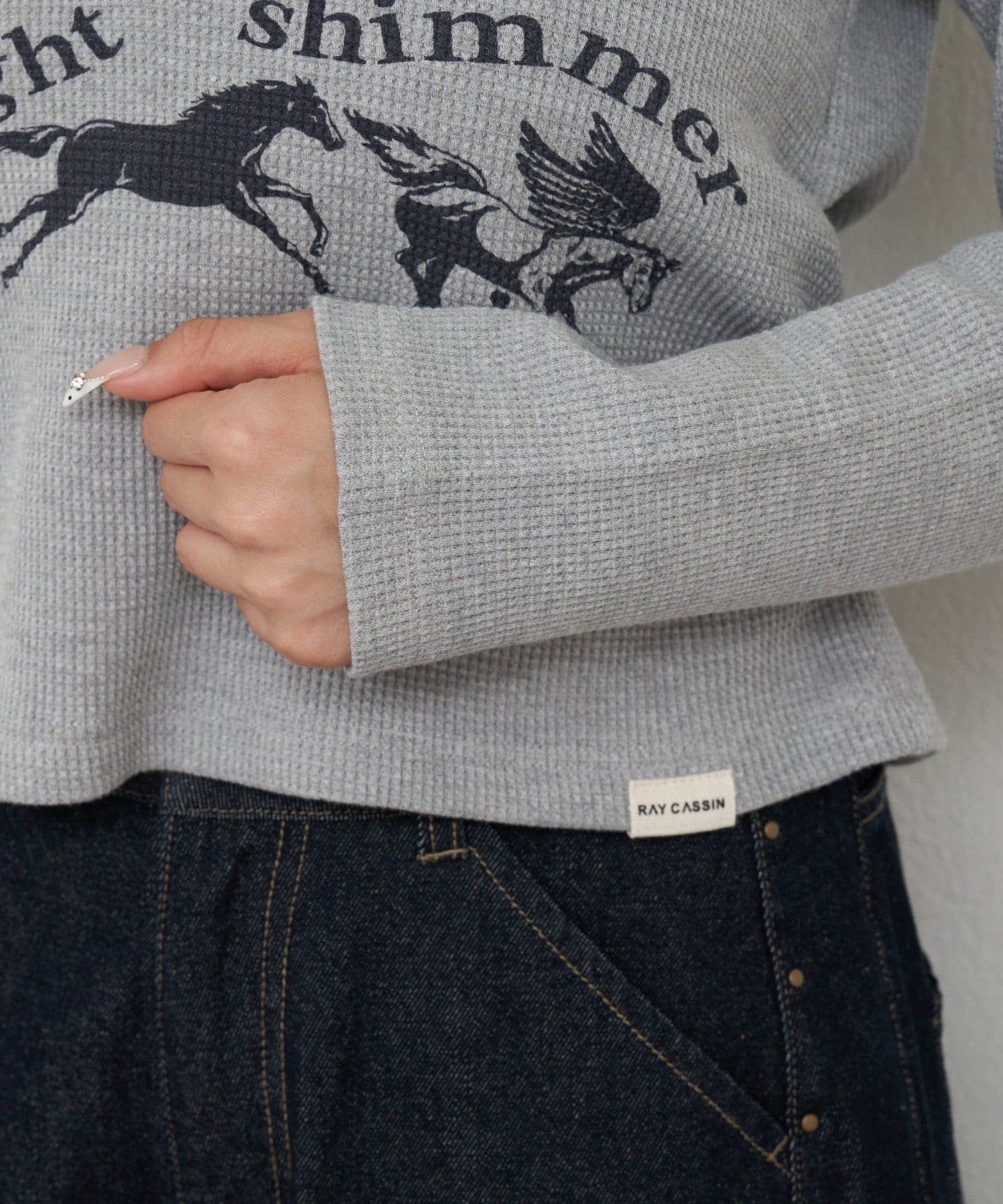 RAY CASSIN(レイカズン) プリントワッフルフードTシャツ