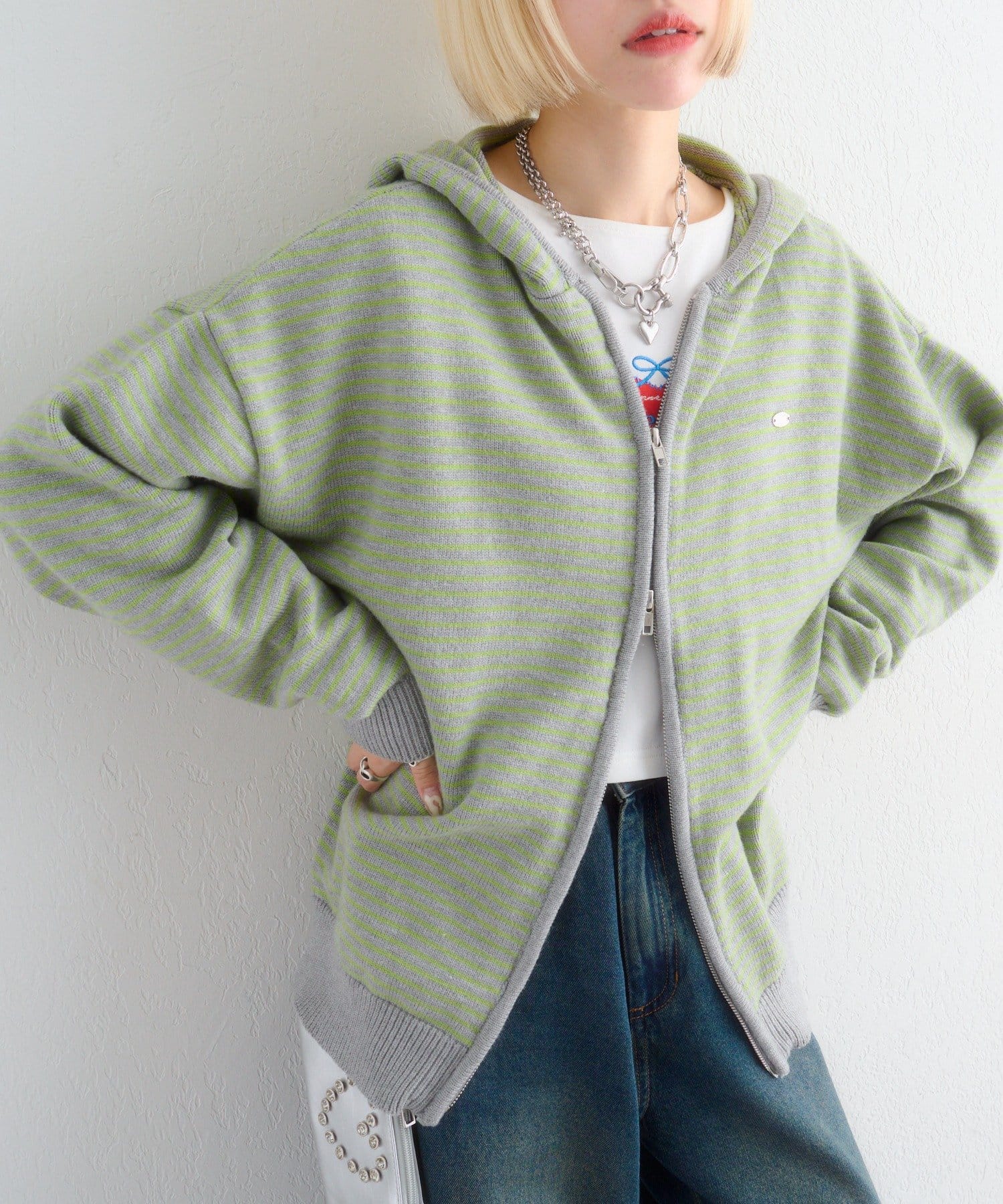 w closet(ダブルクローゼット) ボーダーニットパーカー