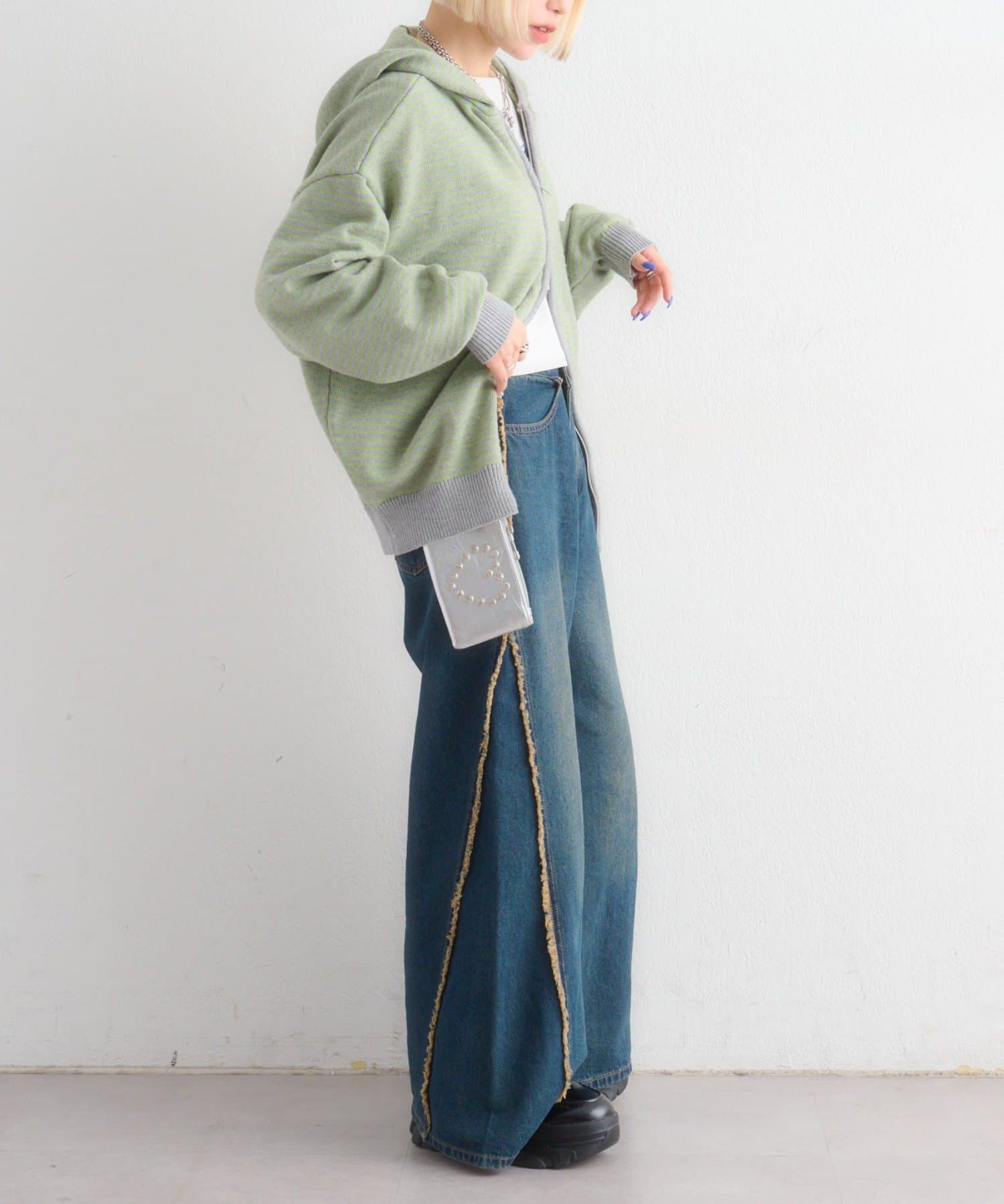 w closet(ダブルクローゼット) ボーダーニットパーカー