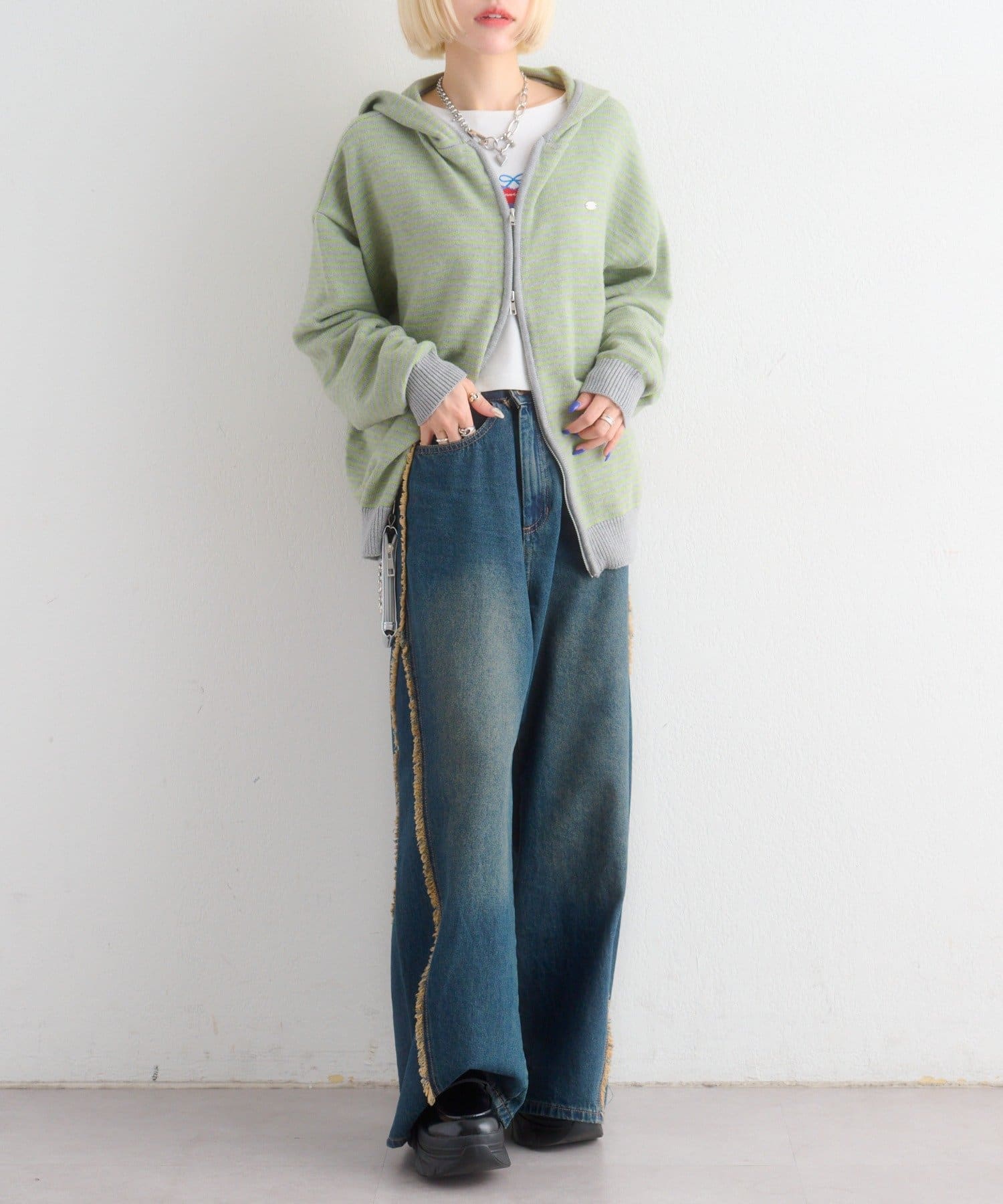 w closet(ダブルクローゼット) ボーダーニットパーカー