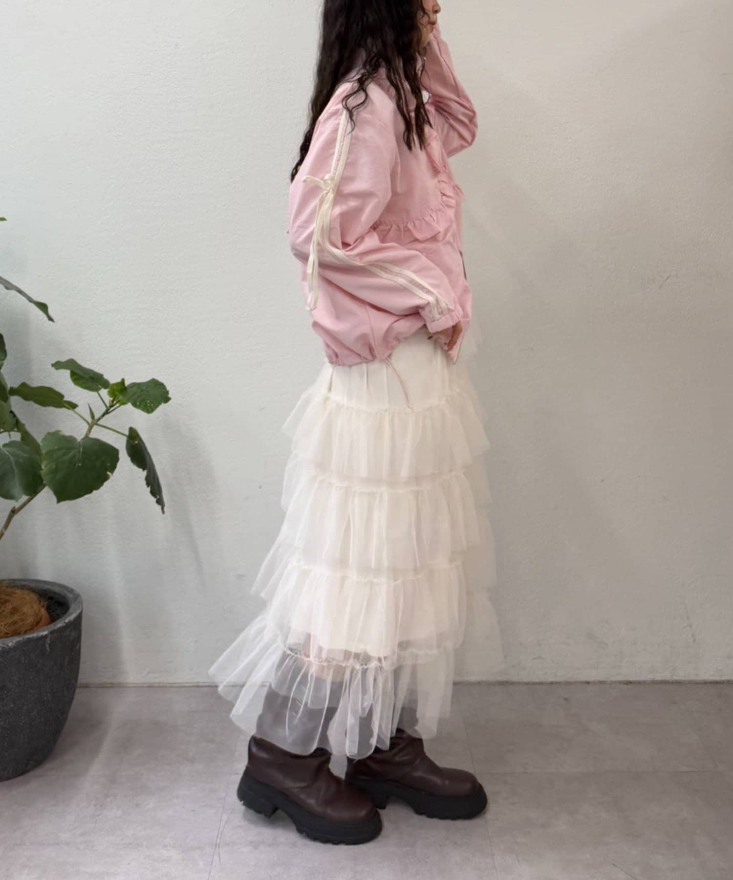 w closet(ダブルクローゼット) 【選べる丈感！Sサイズ/Mサイズ展開！】フリルナイロンブルゾン