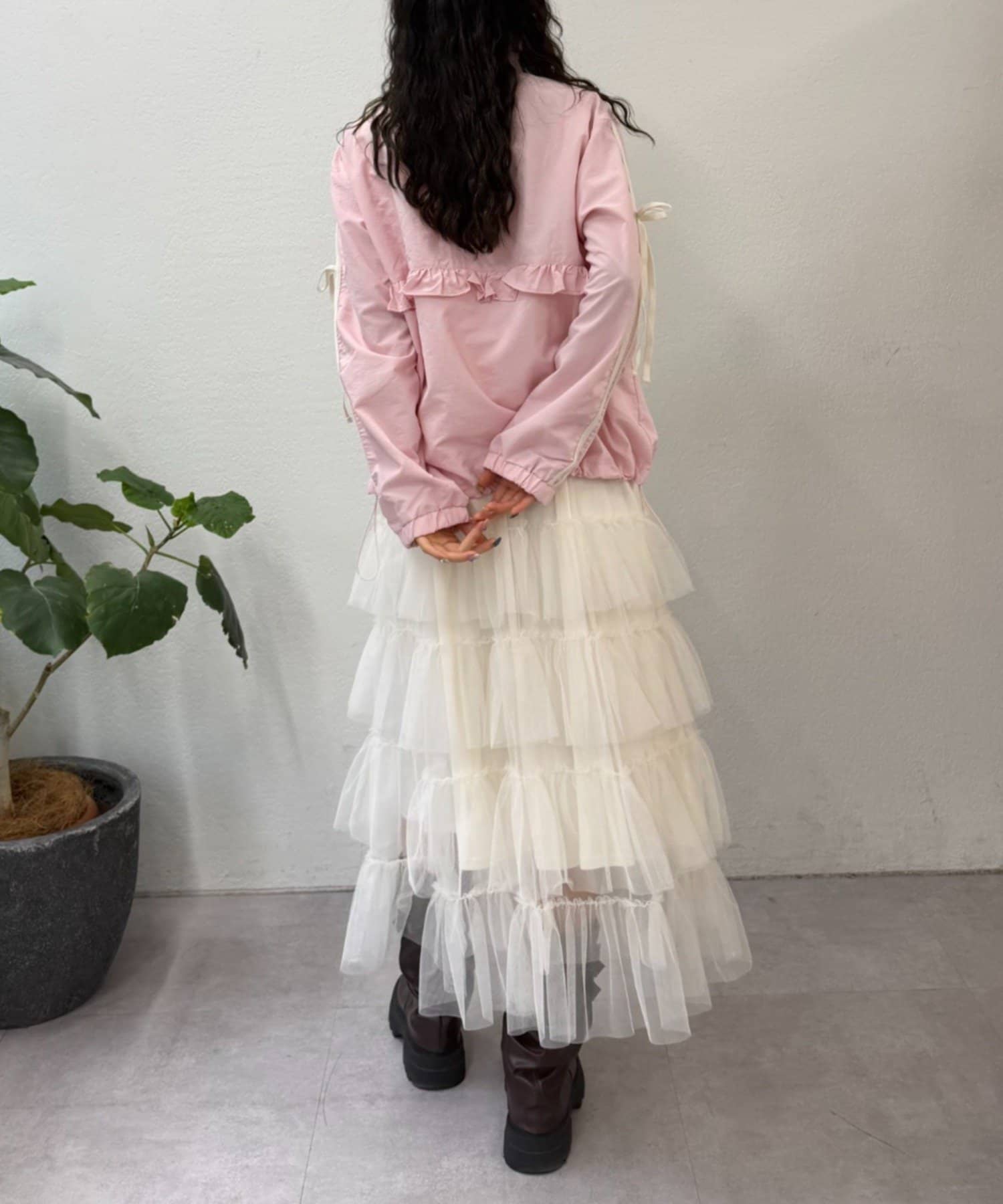 w closet(ダブルクローゼット) 【選べる丈感！Sサイズ/Mサイズ展開！】フリルナイロンブルゾン