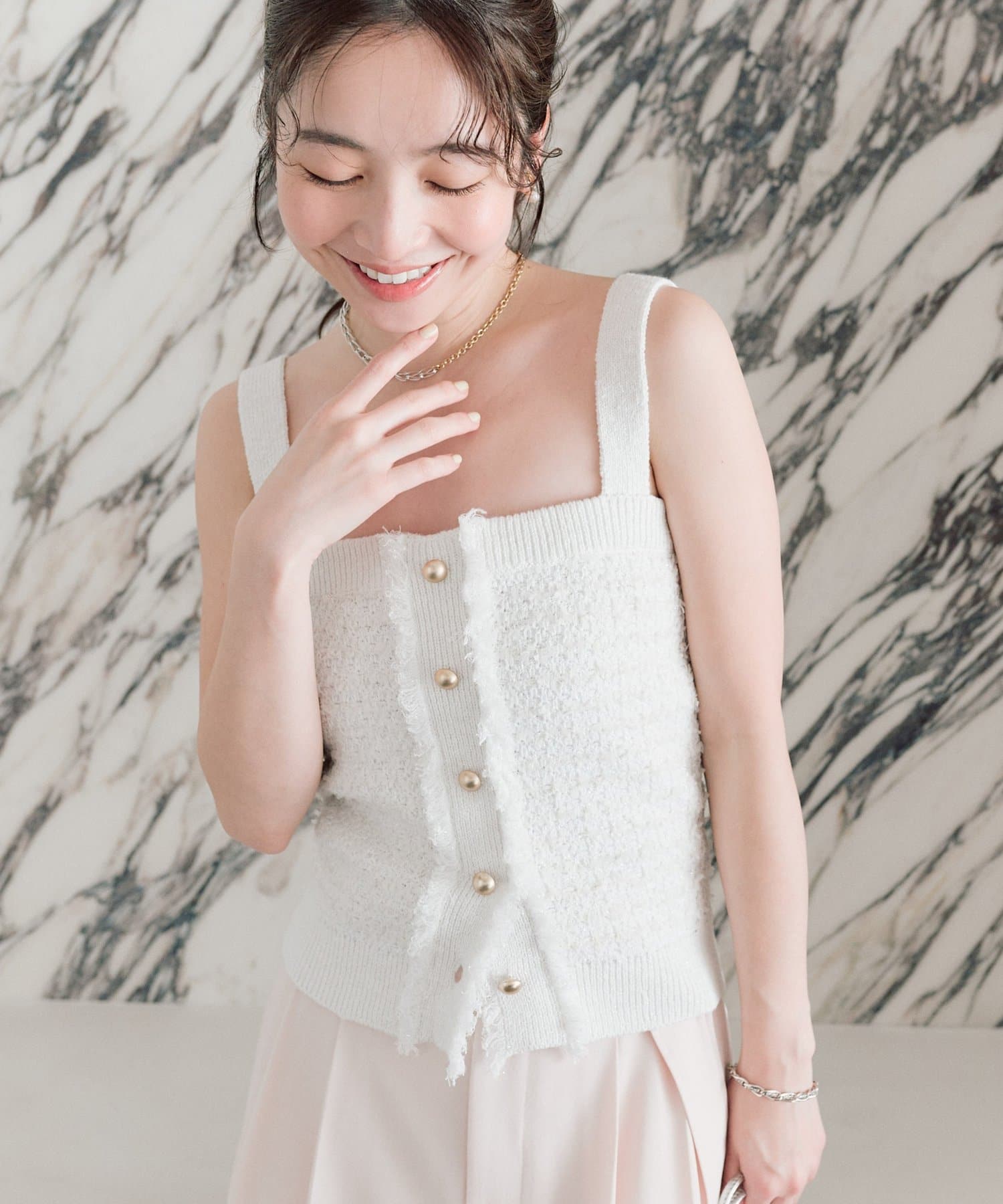 La boutique BonBon(ラブティックボンボン) 【アンサンブル可・ロングシーズンおすすめ】ファンシーツイードニットキャミ