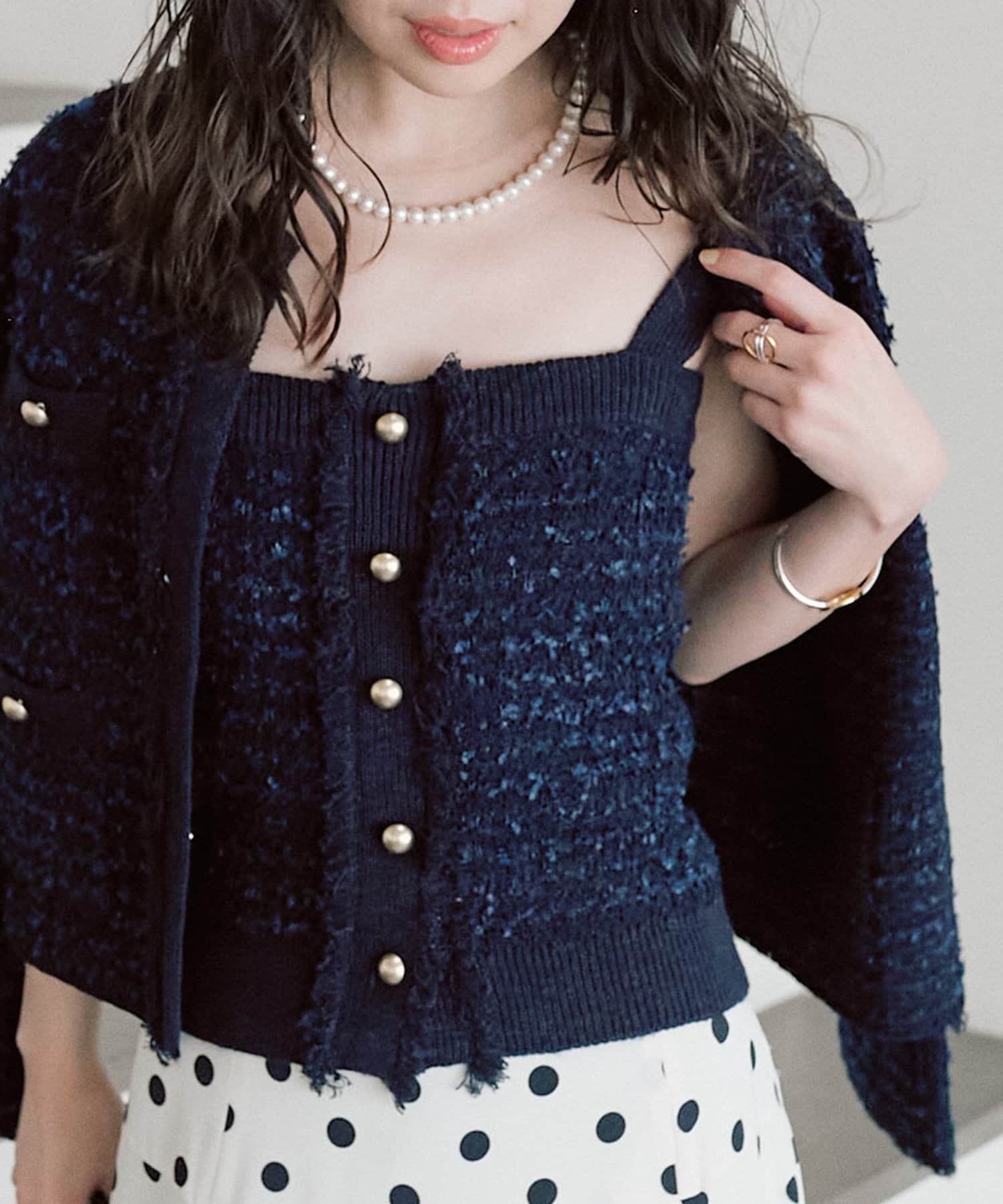 La boutique BonBon(ラブティックボンボン) 【アンサンブル可・ロングシーズンおすすめ】ファンシーツイードニットキャミ