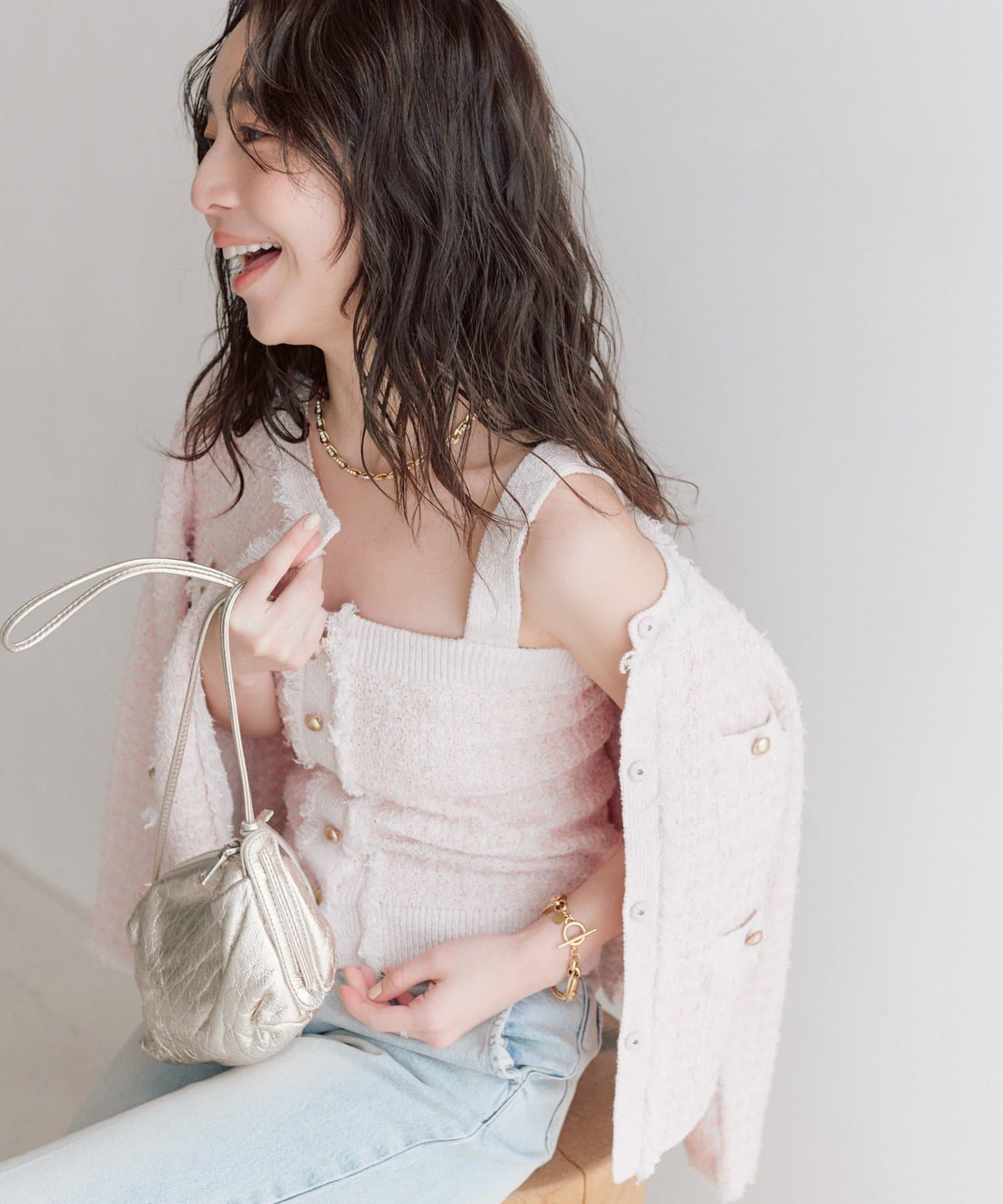 La boutique BonBon(ラブティックボンボン) 【アンサンブル可・ロングシーズンおすすめ】ファンシーツイードニットキャミ