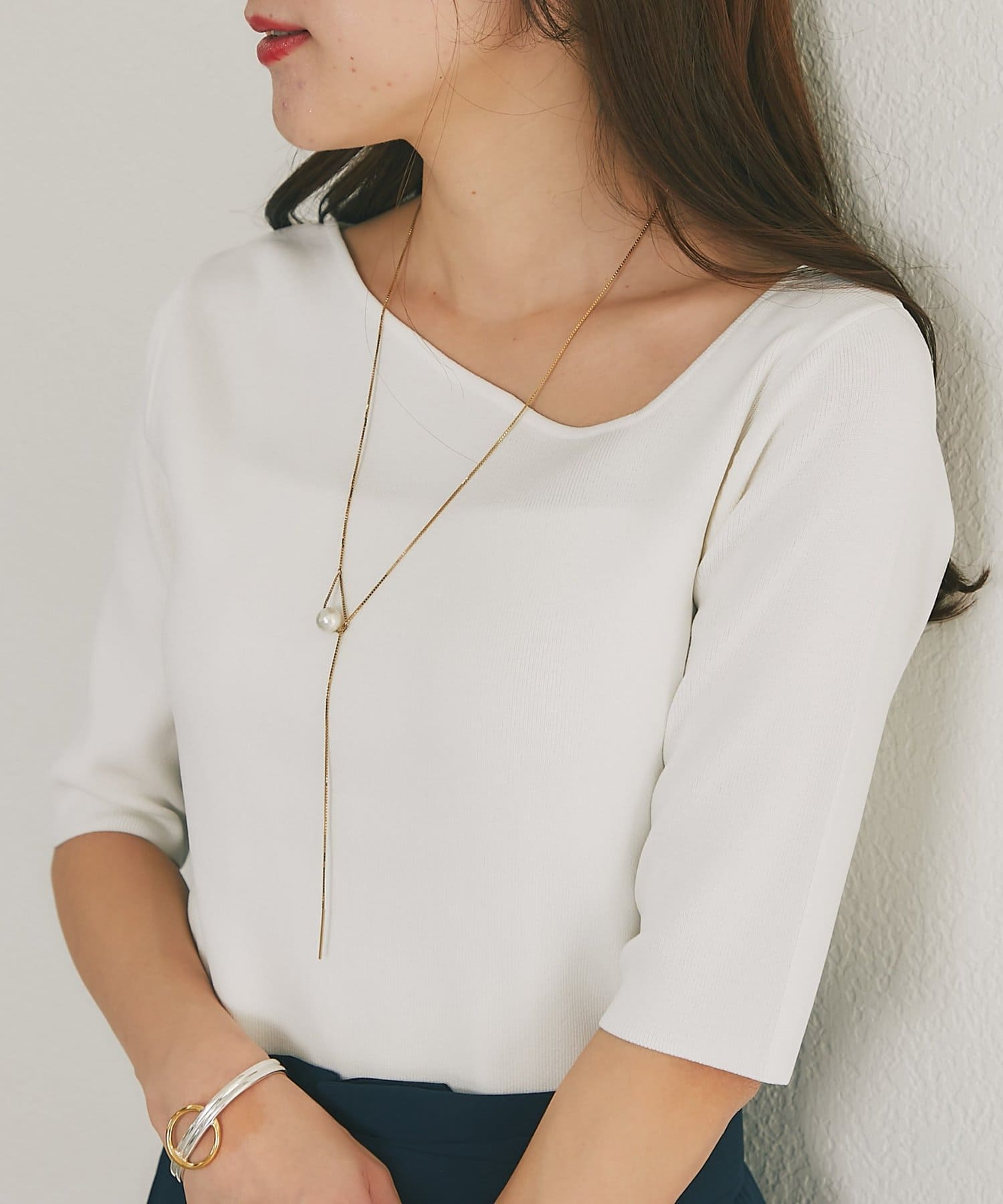 La boutique BonBon(ラブティックボンボン) クールタッチUVアシメネック5分袖ニット