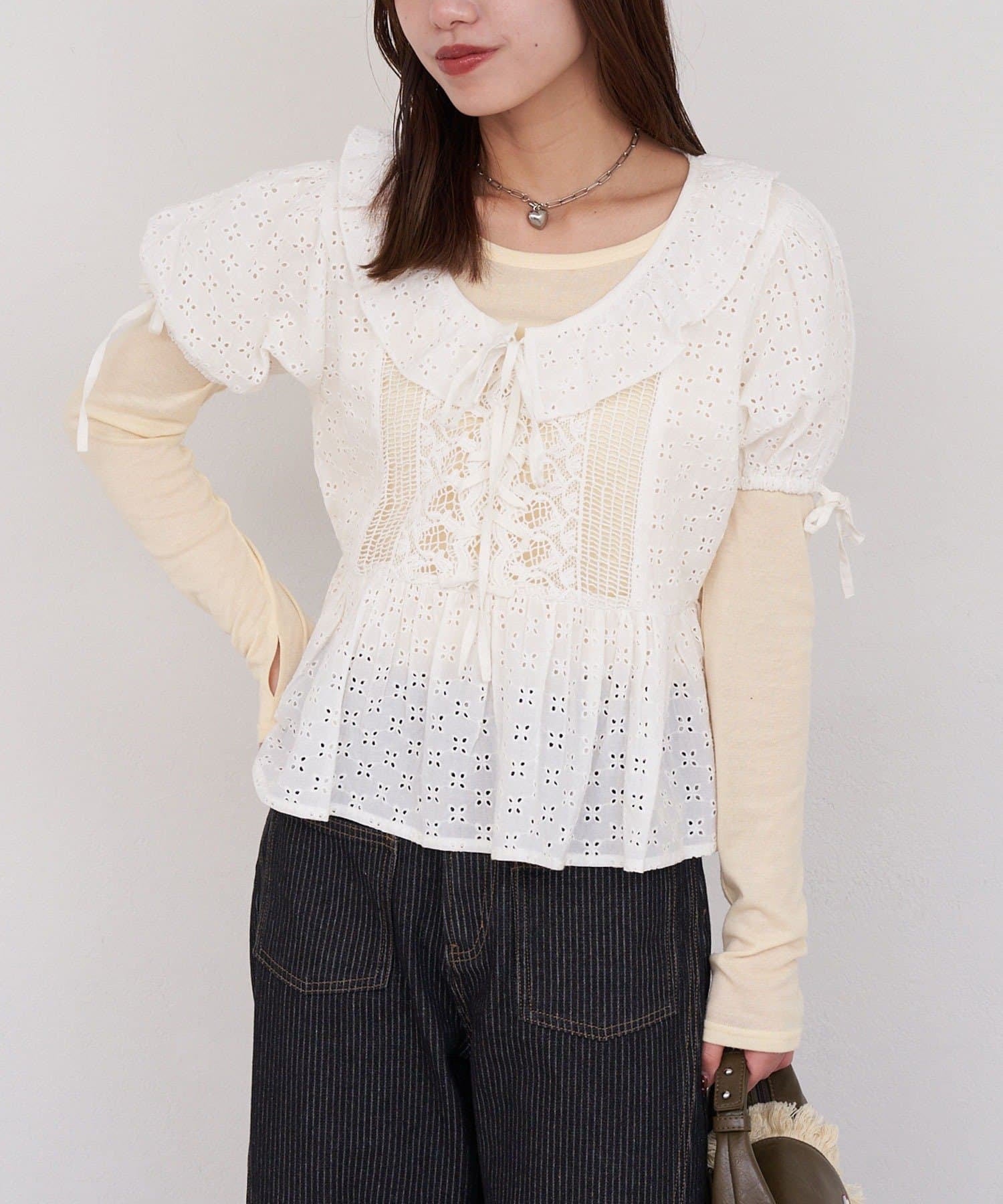 CIAOPANIC(チャオパニック) 【She desires…】レースアップパフスリーブブラウス