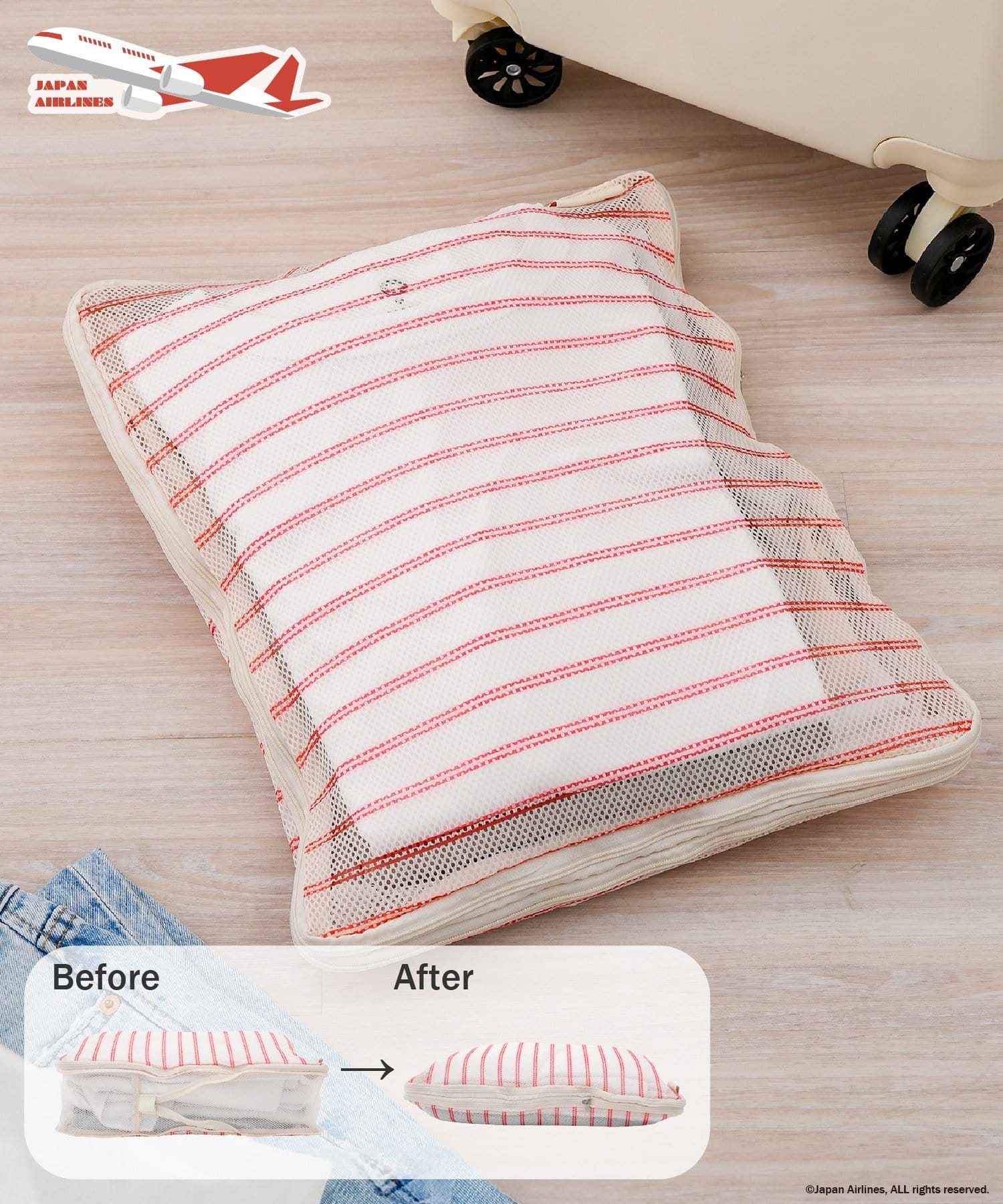 3COINS(スリーコインズ) 洗える収納ポーチ：L／JAPAN AIRLINES