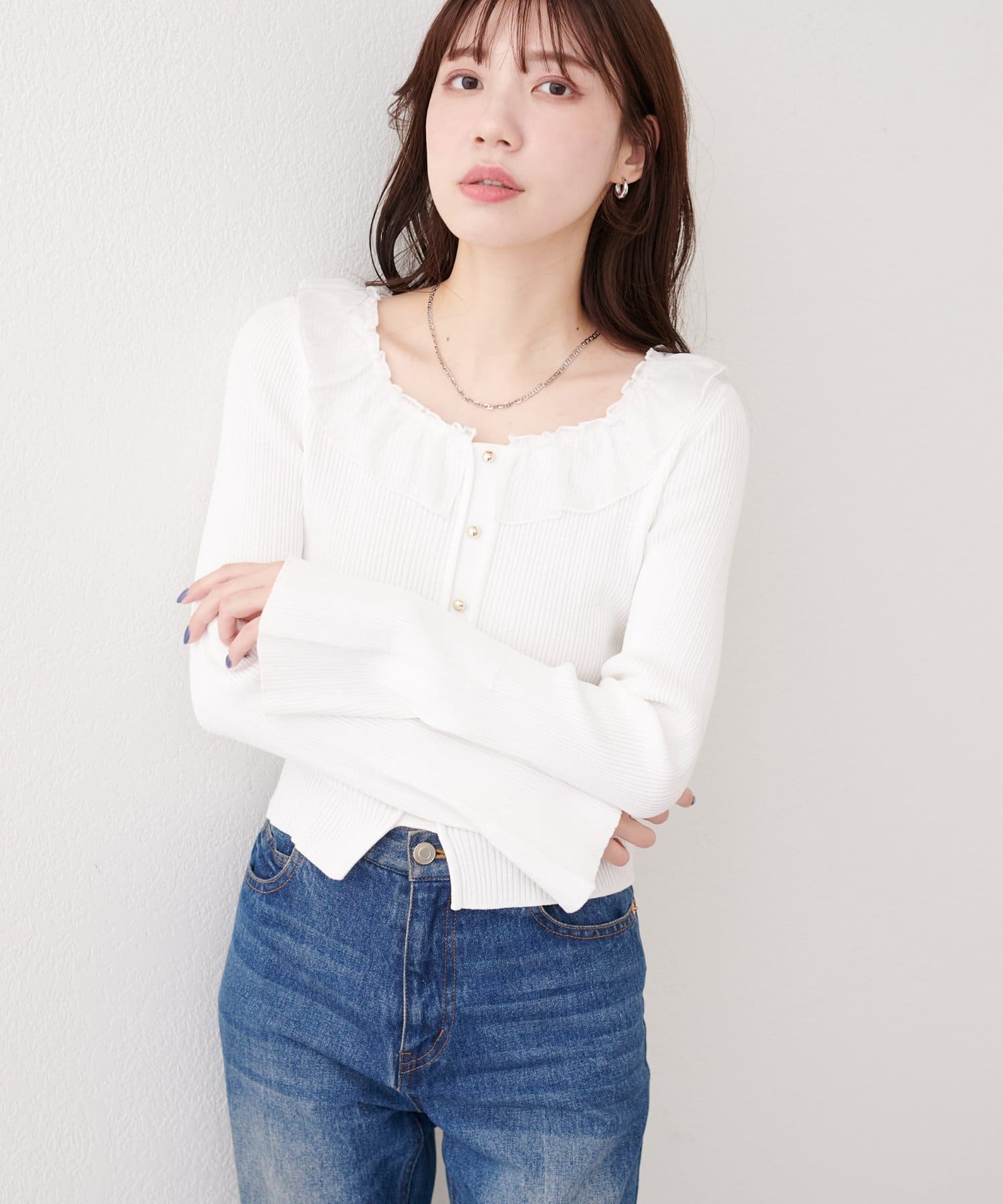 natural couture(ナチュラルクチュール) 異素材フリルニット