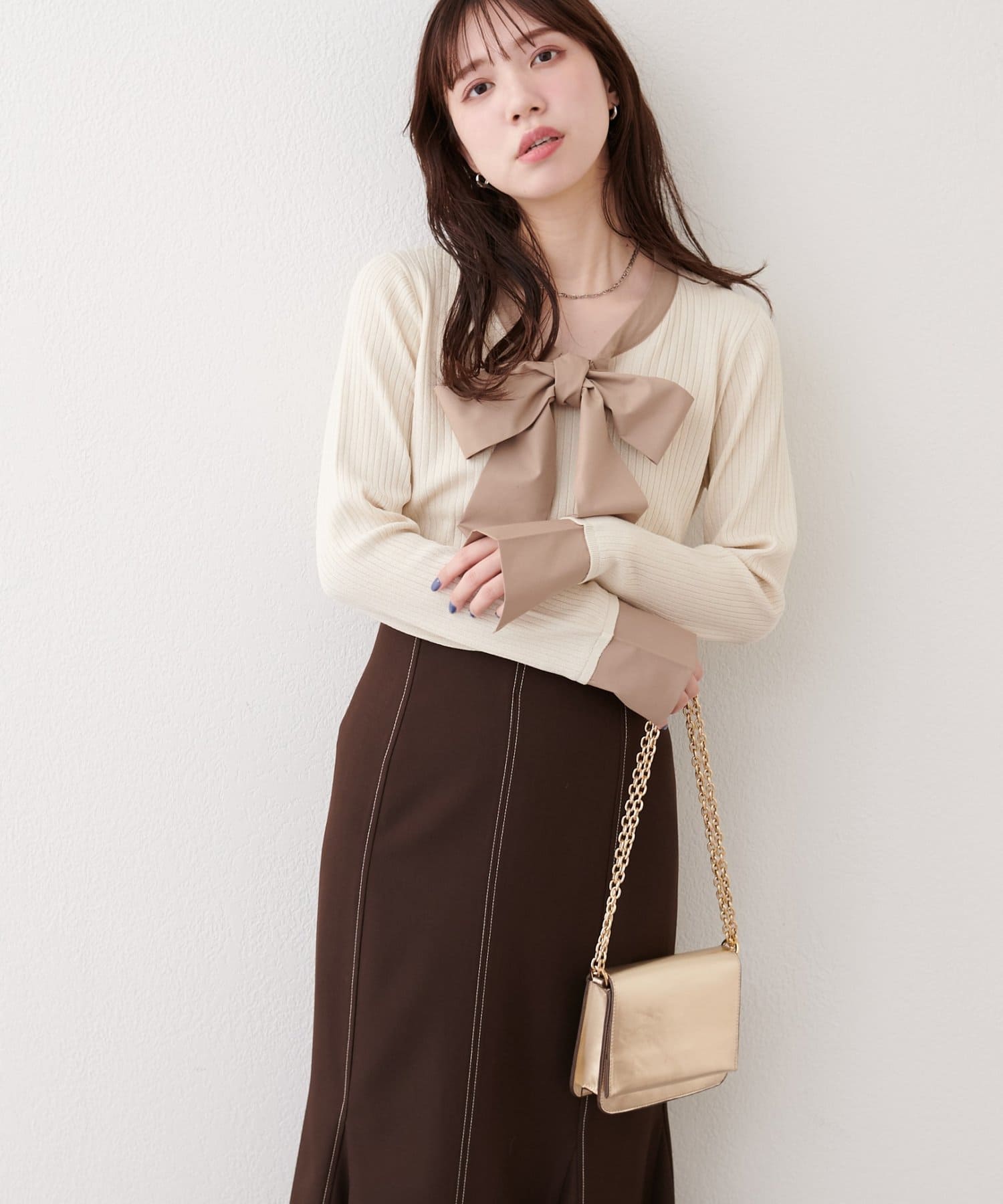 natural couture(ナチュラルクチュール) リボンタイラメニット