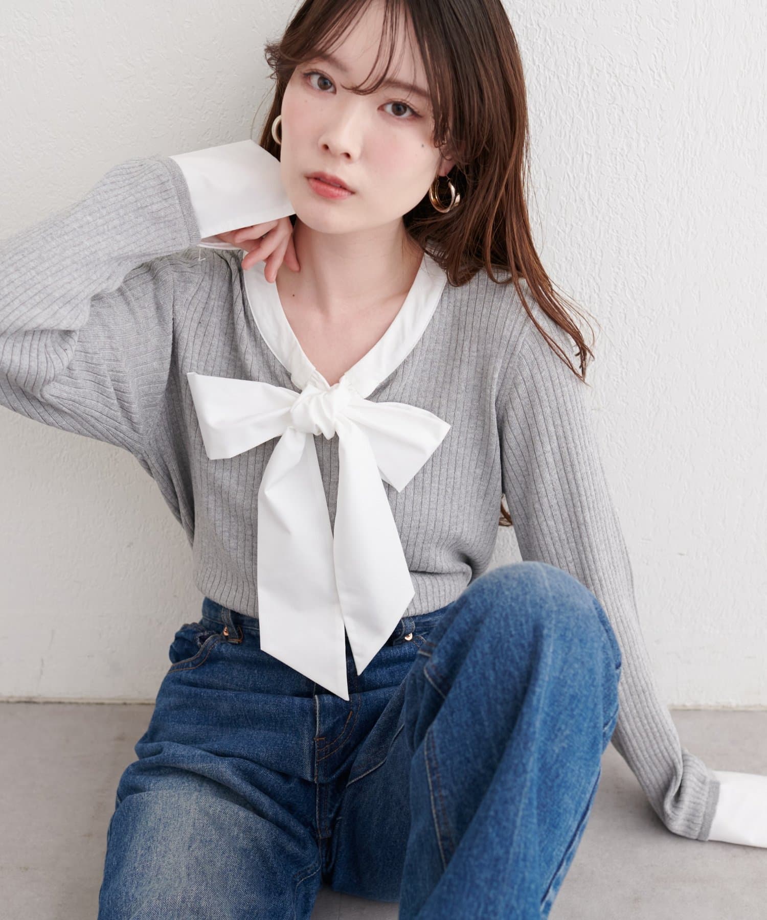 natural couture(ナチュラルクチュール) リボンタイラメニット