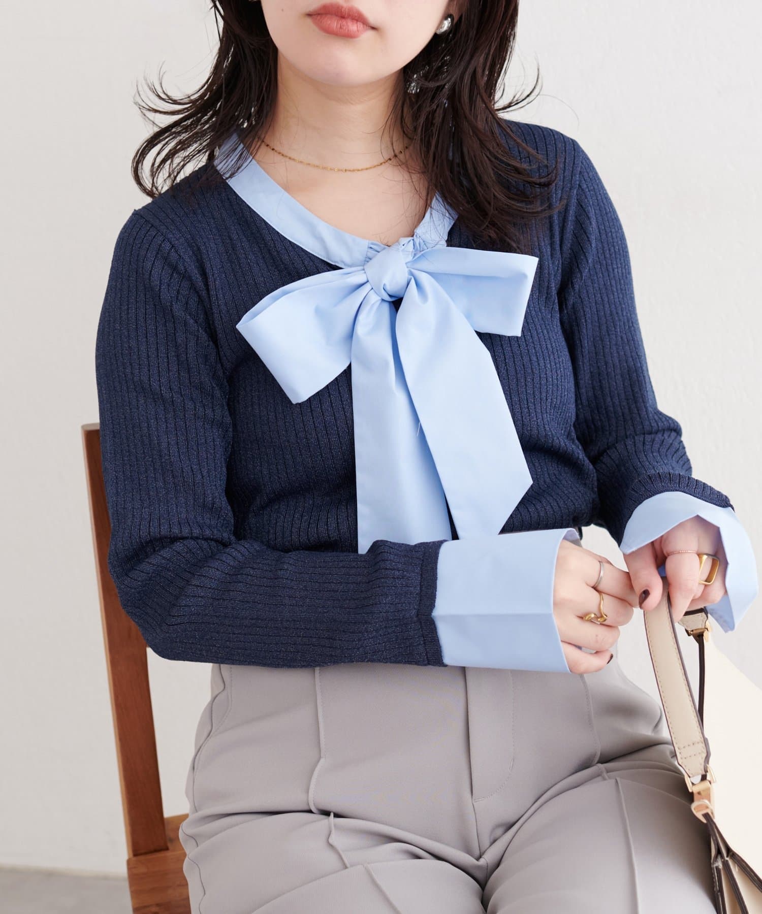 natural couture(ナチュラルクチュール) リボンタイラメニット