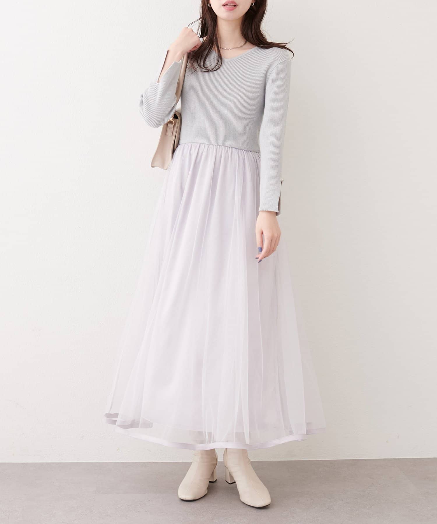 natural couture(ナチュラルクチュール) 〈mizumami〉リボンチャームニットドッキングワンピース