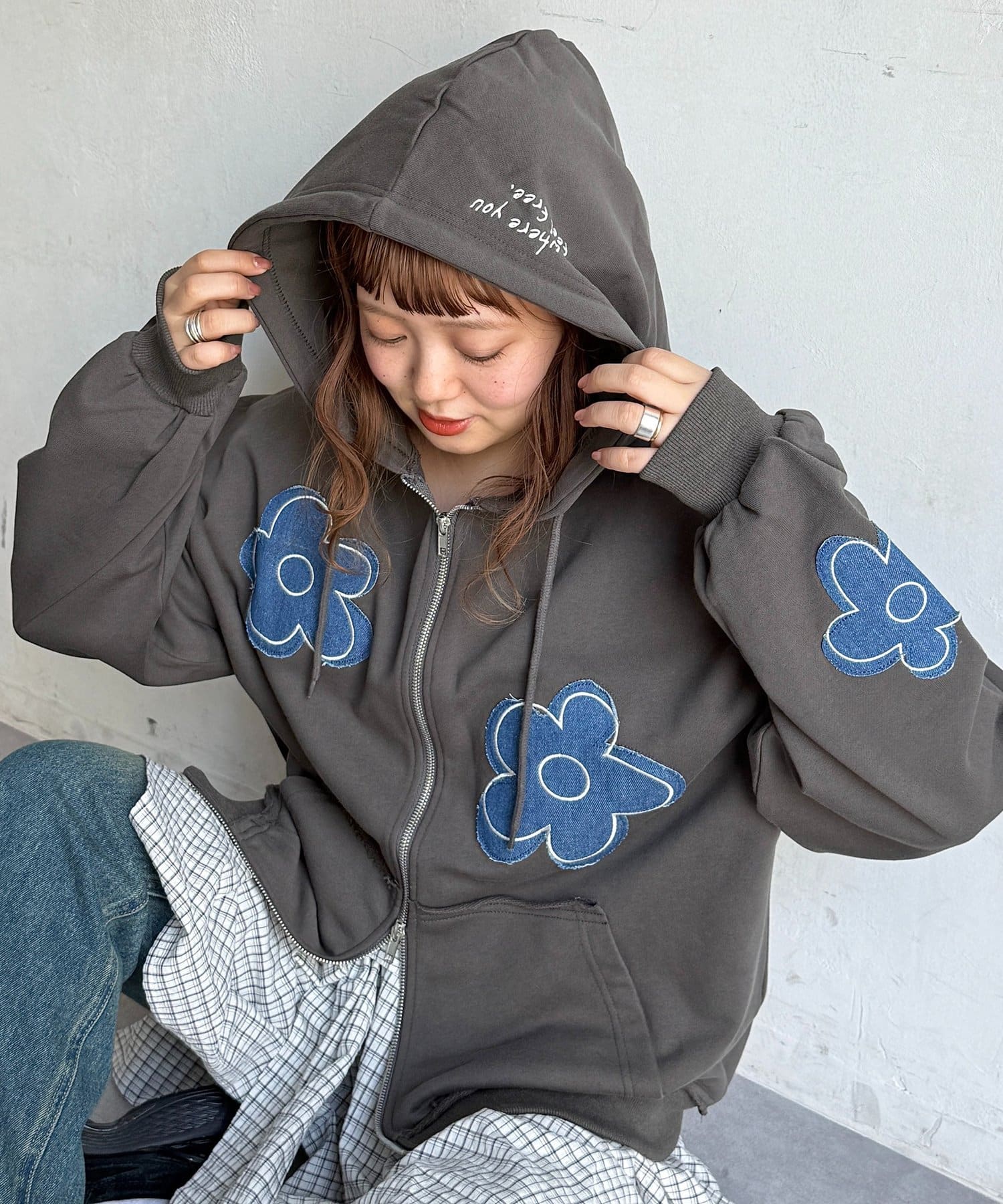 CPCM(シーピーシーエム) デニムアップリケ裏毛ジップパーカー