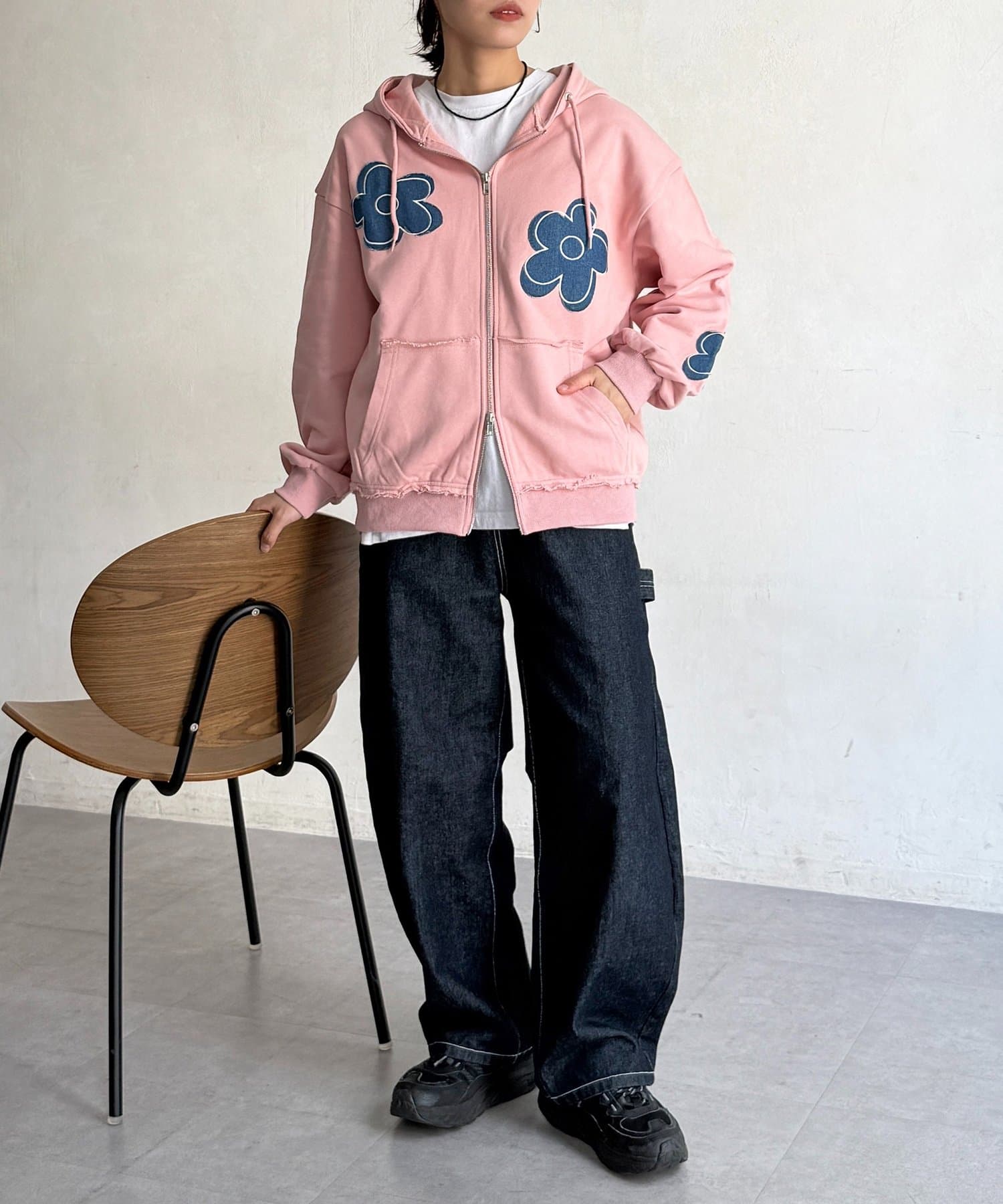 CPCM(シーピーシーエム) デニムアップリケ裏毛ジップパーカー