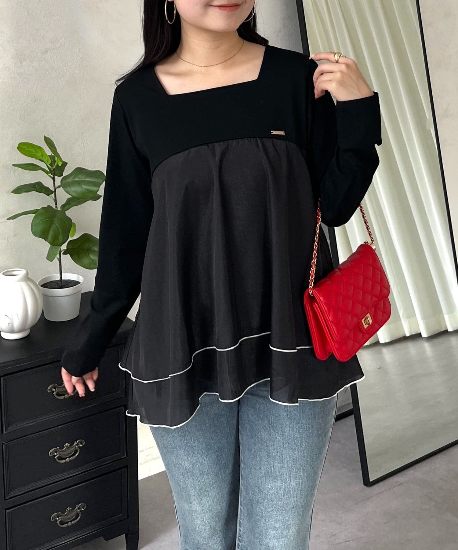 prose verse(プロズヴェール) 裾バイカラーティアードロンT