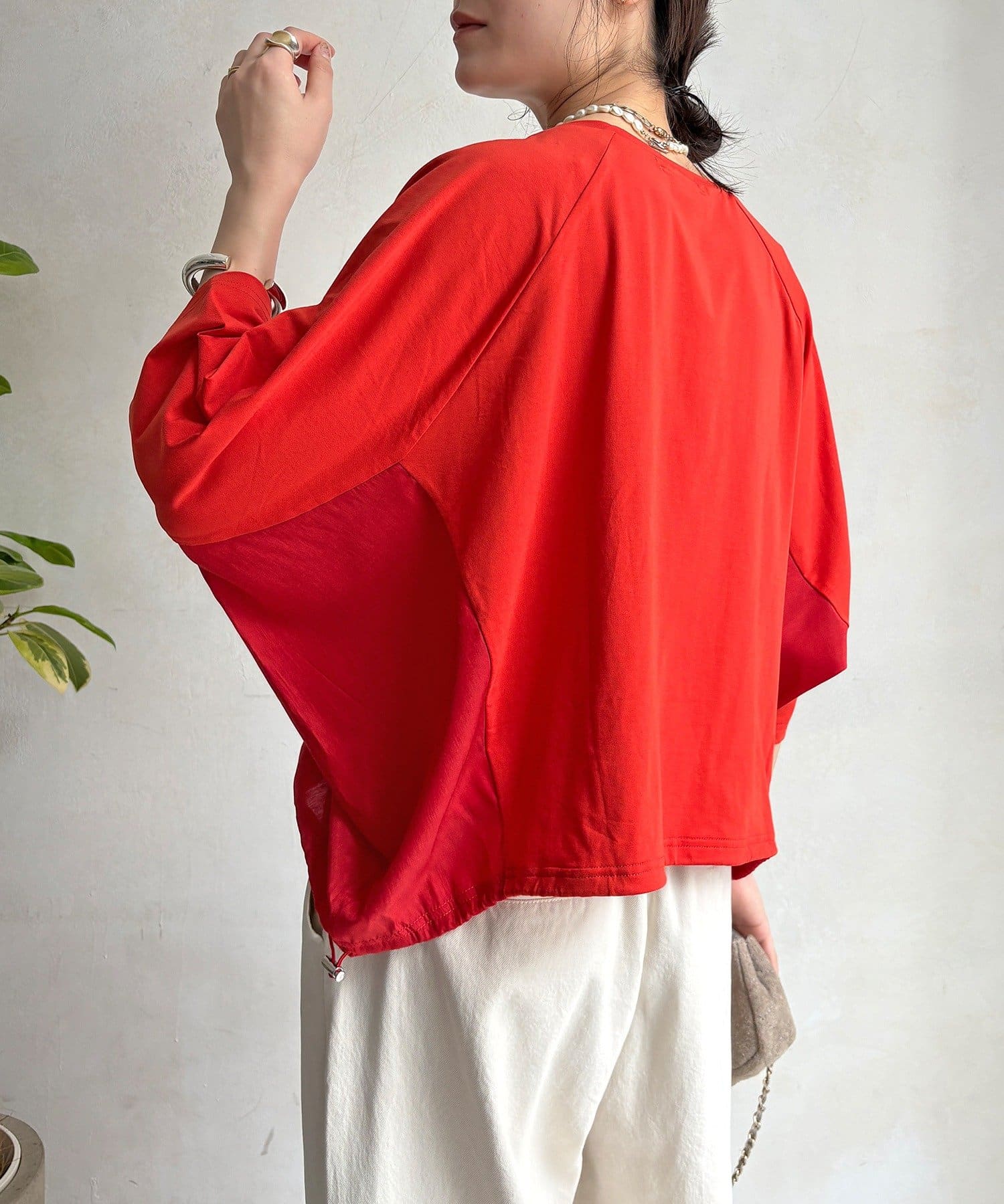 DOUDOU(ドゥドゥ) 【WEB限定】異素材切替ドロストプルオーバー