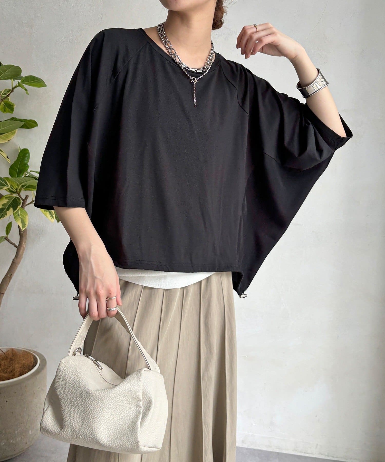 DOUDOU(ドゥドゥ) 【WEB限定】異素材切替ドロストプルオーバー