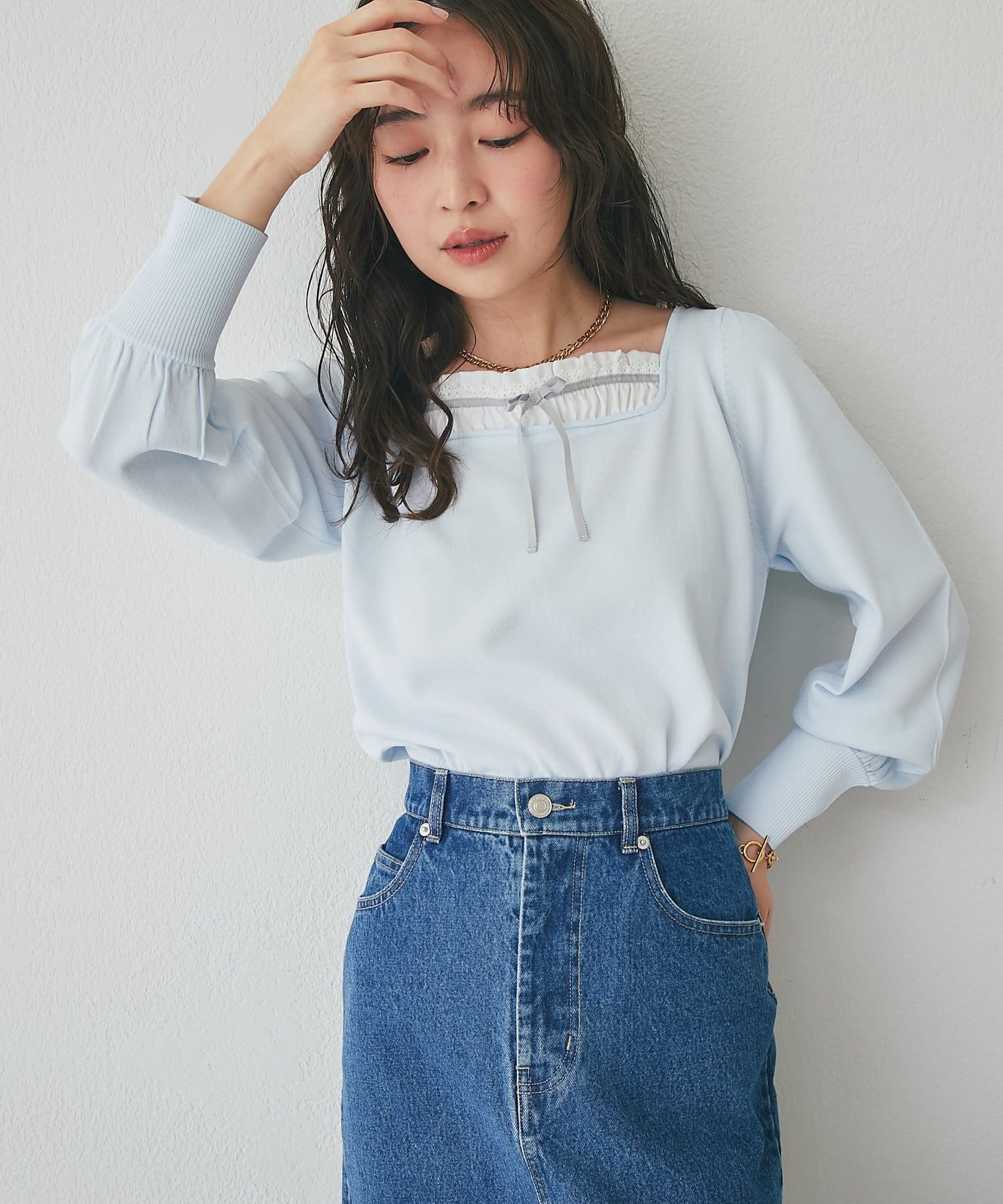 La boutique BonBon(ラブティックボンボン) クールタッチUV布帛ドッキングニット