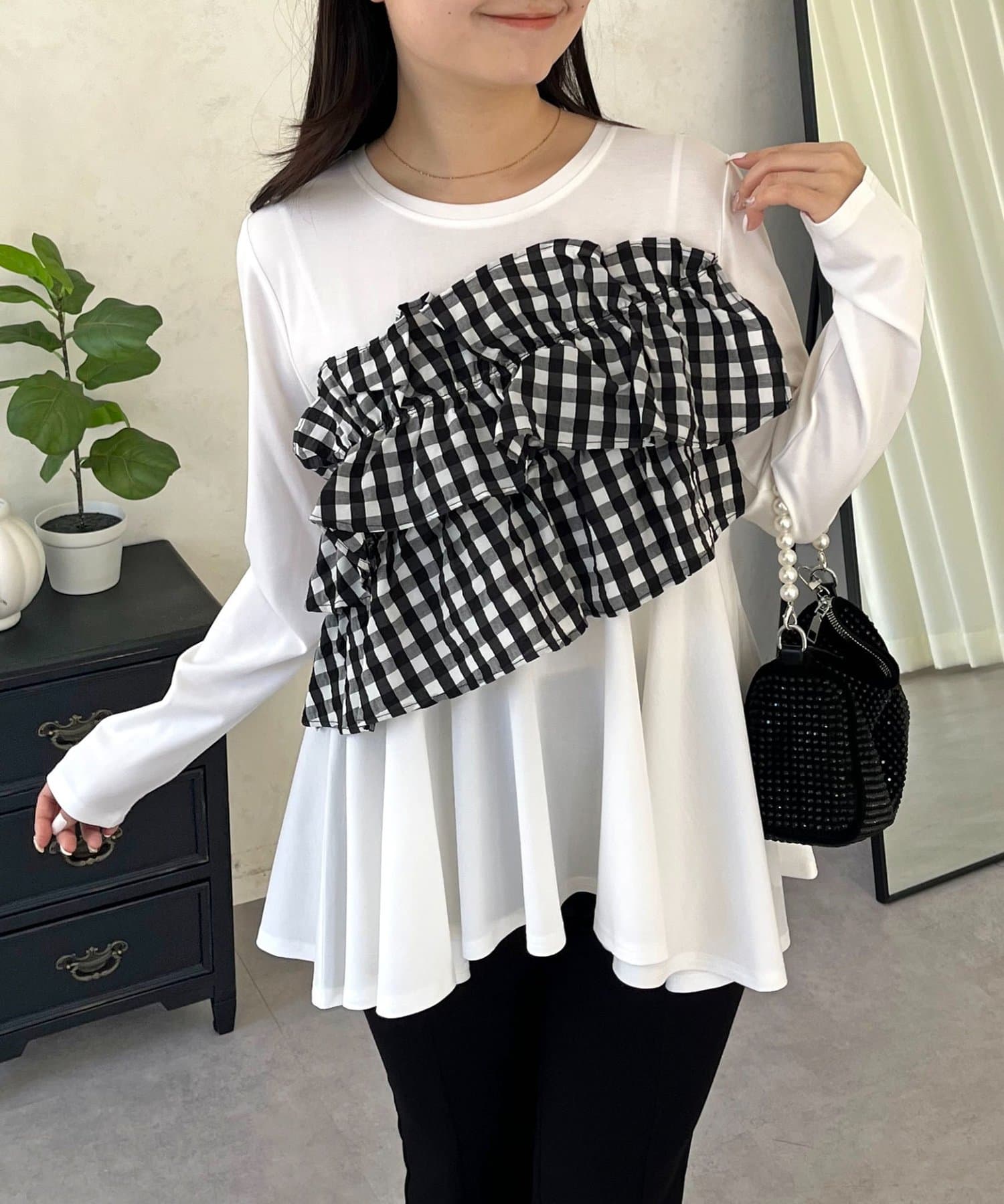 prose verse(プロズヴェール) ギンガムフリルペプラムロンT