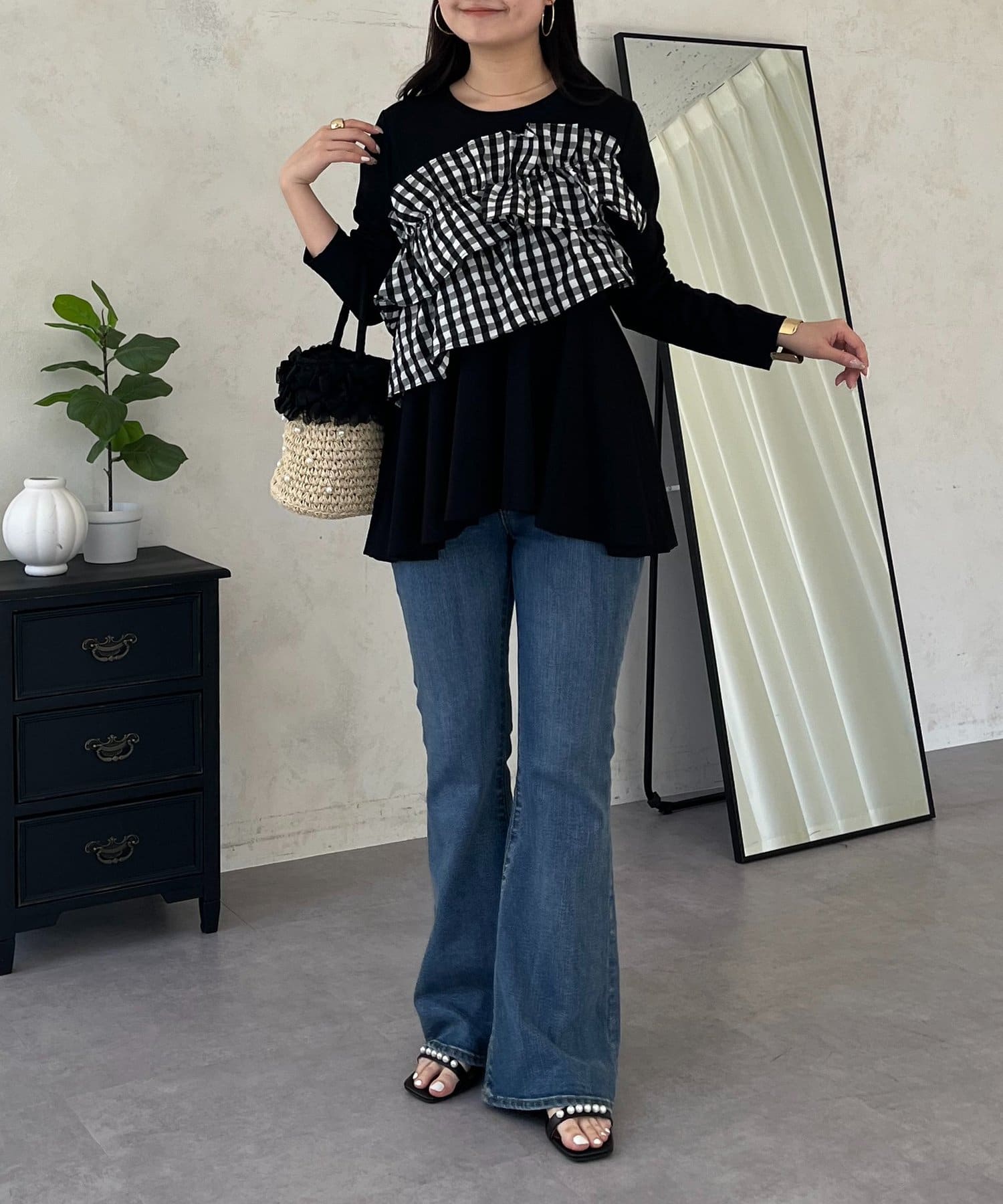 prose verse(プロズヴェール) ギンガムフリルペプラムロンT