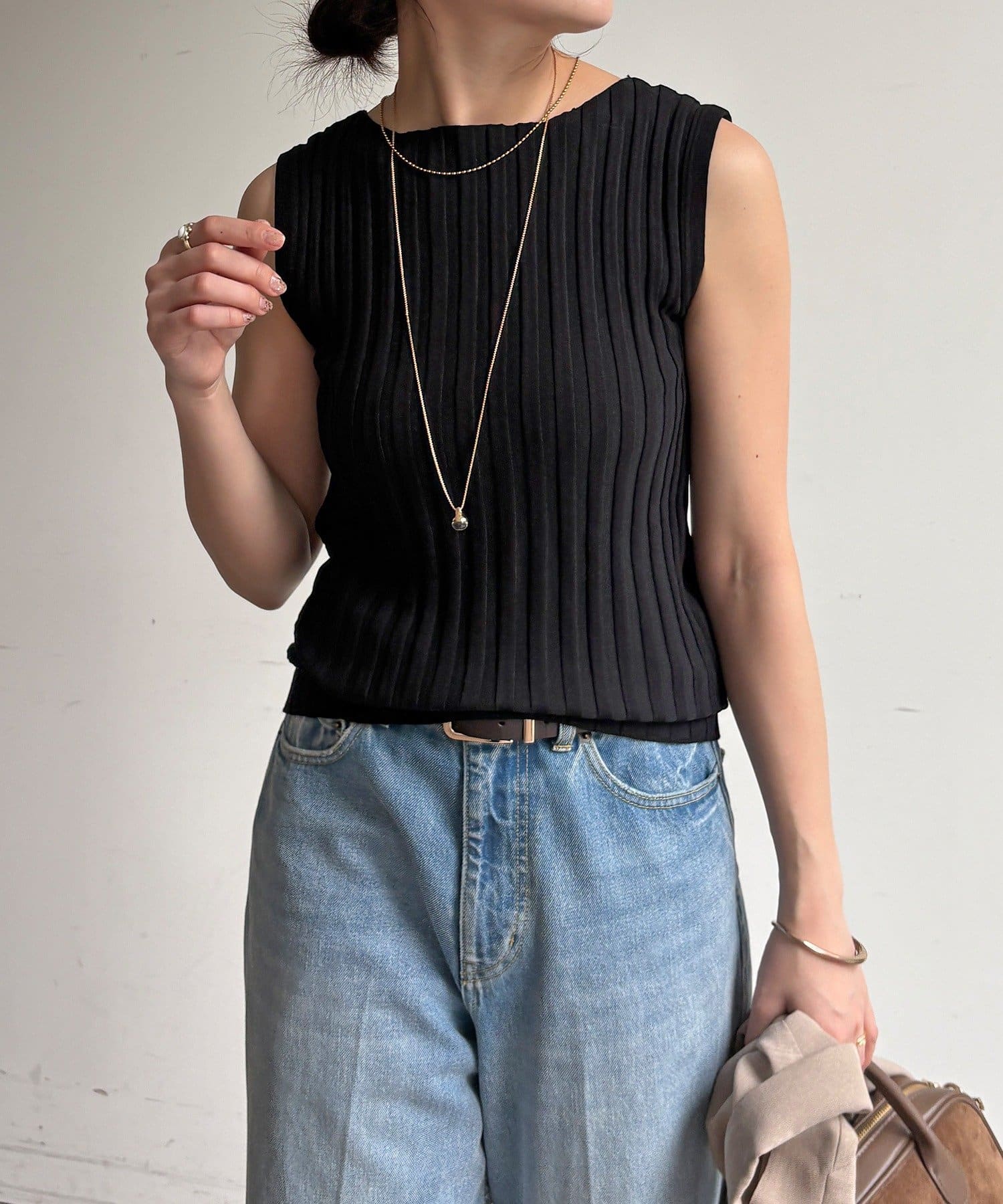 DOUDOU(ドゥドゥ) 【WEB限定】ワイドリブノースリーブプルオーバー