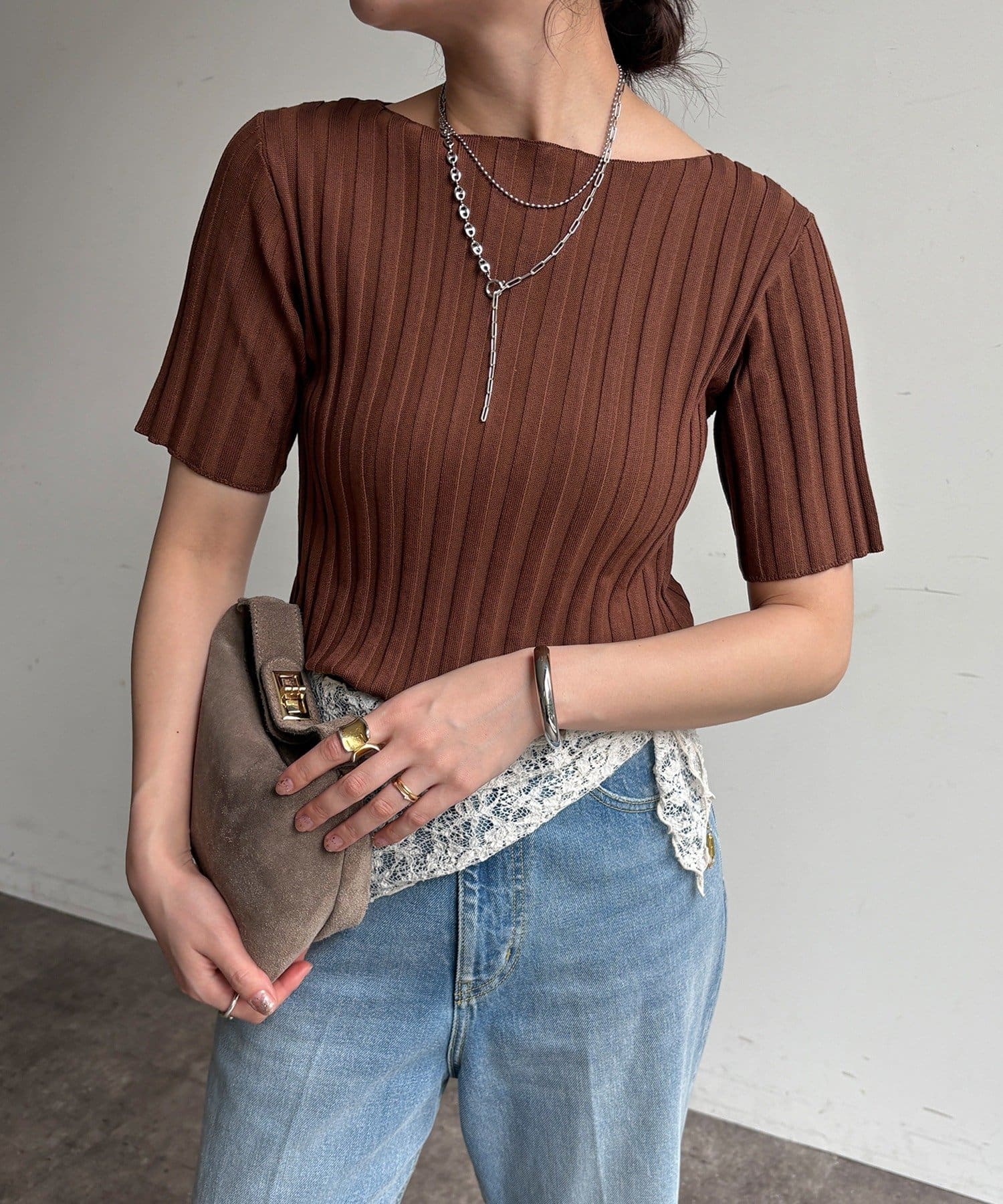 DOUDOU(ドゥドゥ) 【WEB限定】ワイドリブハーフスリーブプルオーバー