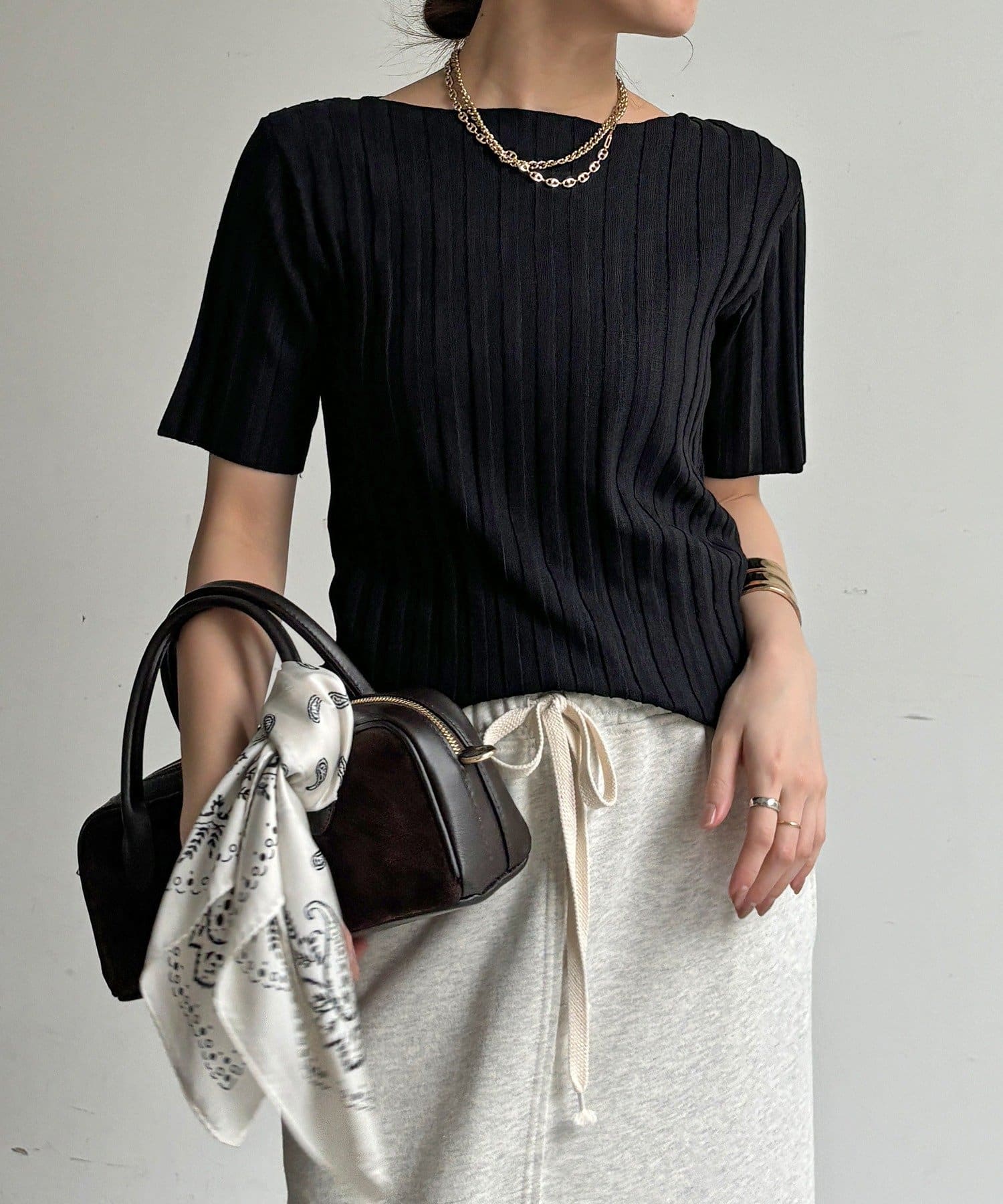 DOUDOU(ドゥドゥ) 【WEB限定】ワイドリブハーフスリーブプルオーバー