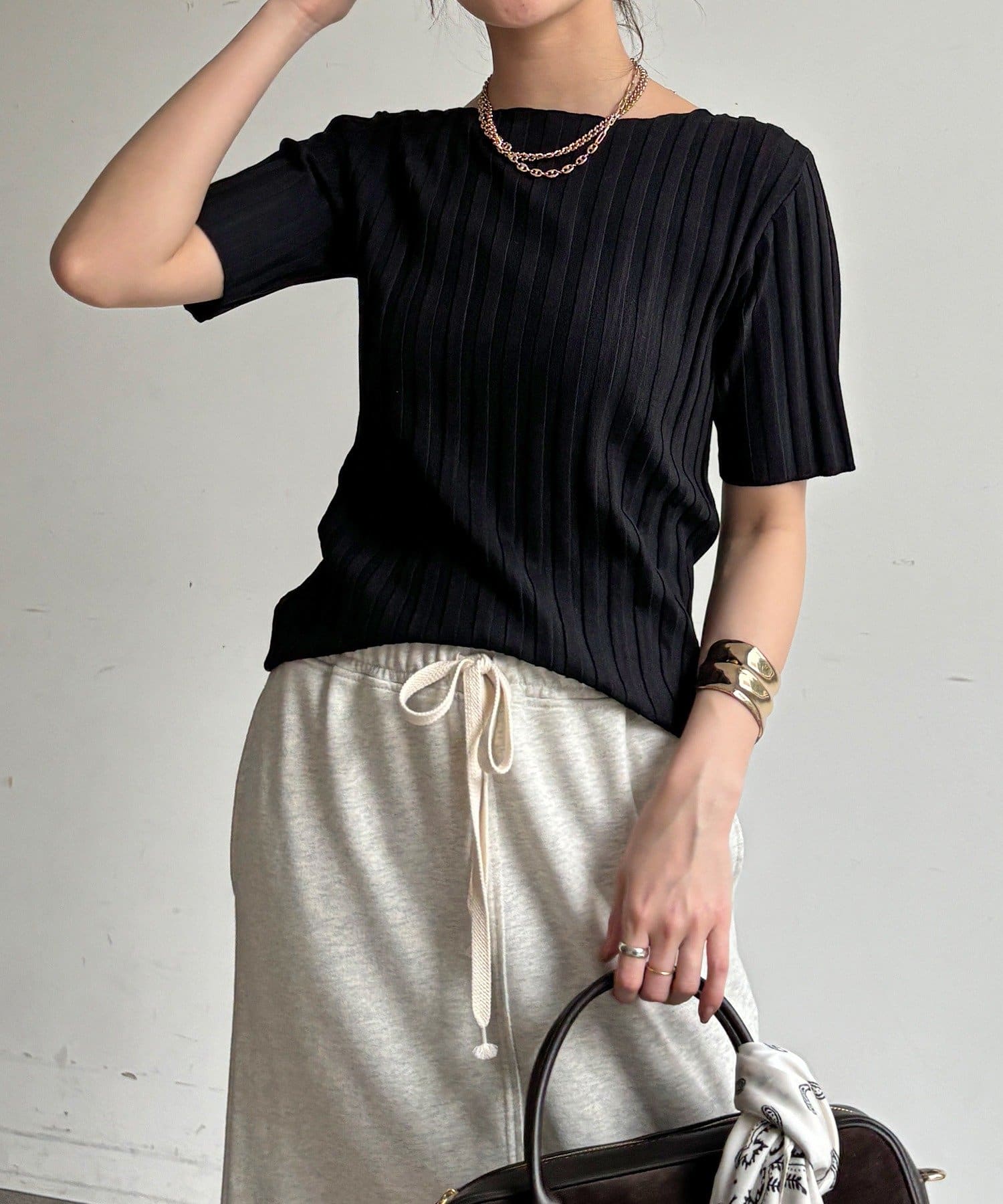 DOUDOU(ドゥドゥ) 【WEB限定】ワイドリブハーフスリーブプルオーバー