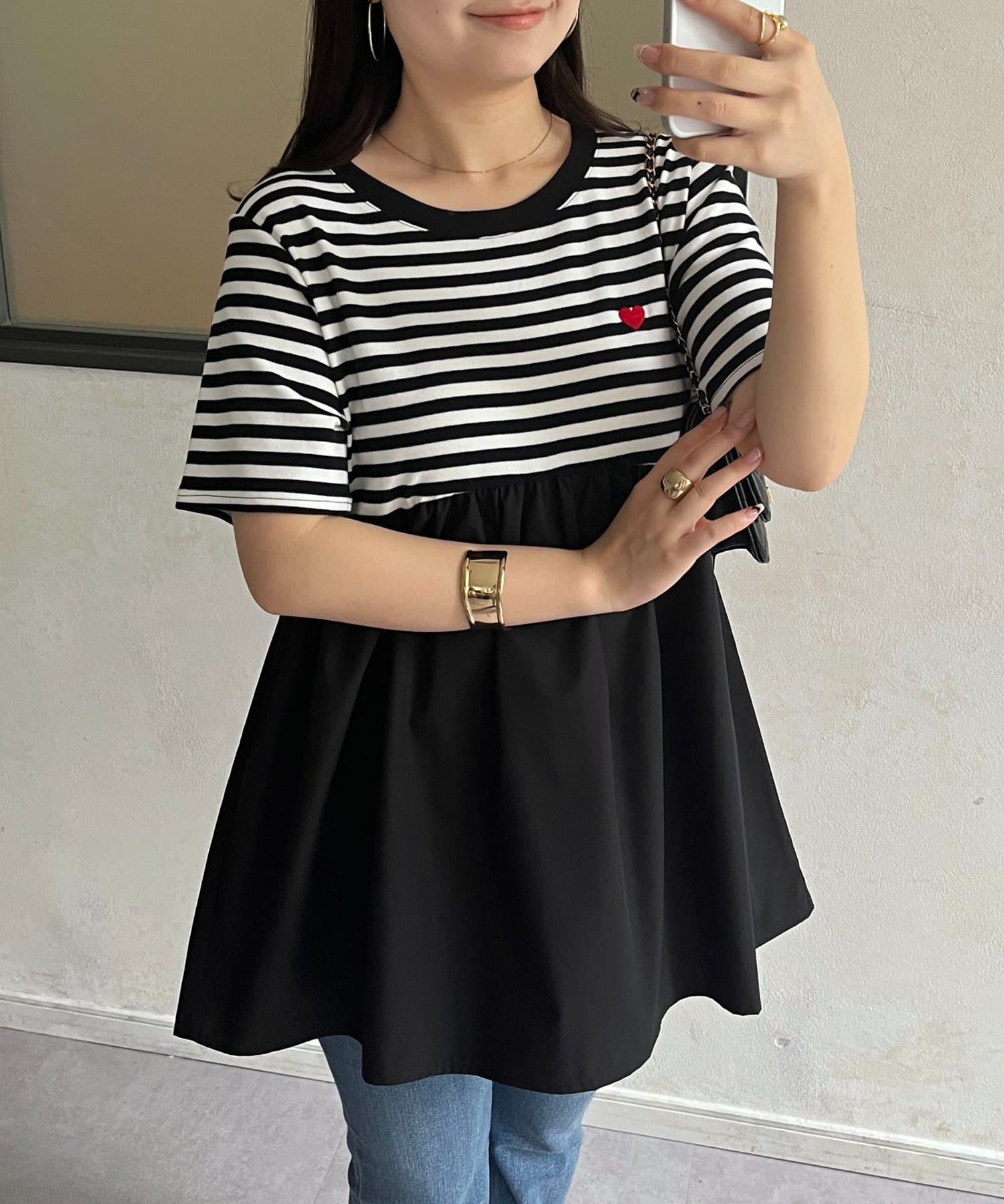 prose verse(プロズヴェール) ハート刺繍ペプラムTシャツ