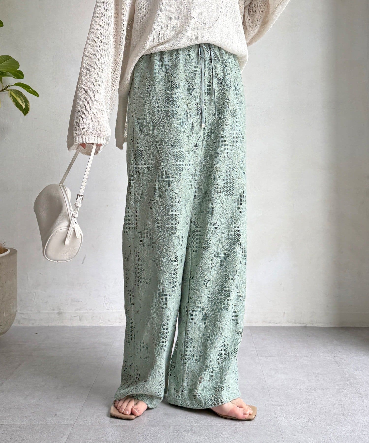 DOUDOU(ドゥドゥ) 【WEB限定】フラワーコードレースイージーパンツ