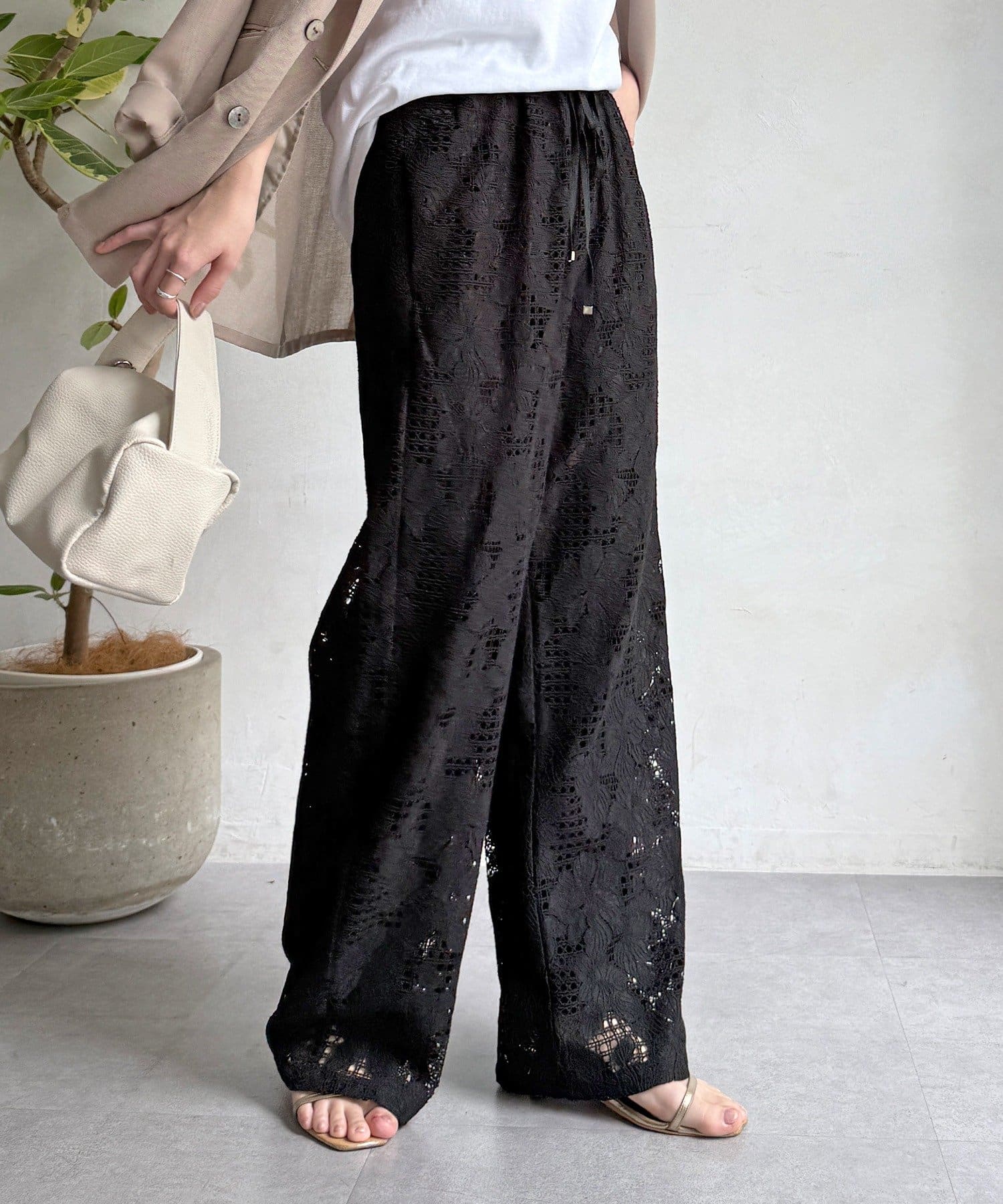 DOUDOU(ドゥドゥ) 【WEB限定】フラワーコードレースイージーパンツ