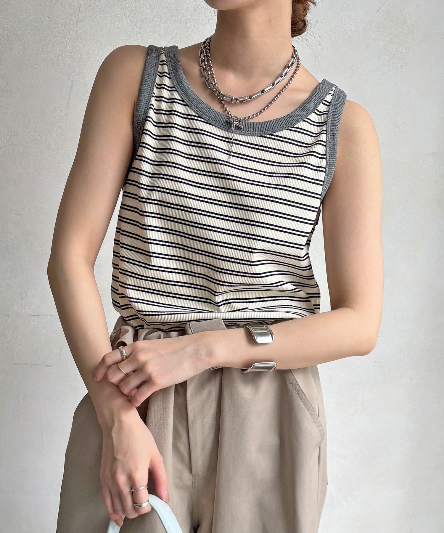 DOUDOU(ドゥドゥ) 【WEB限定】ボーダー配色タンク