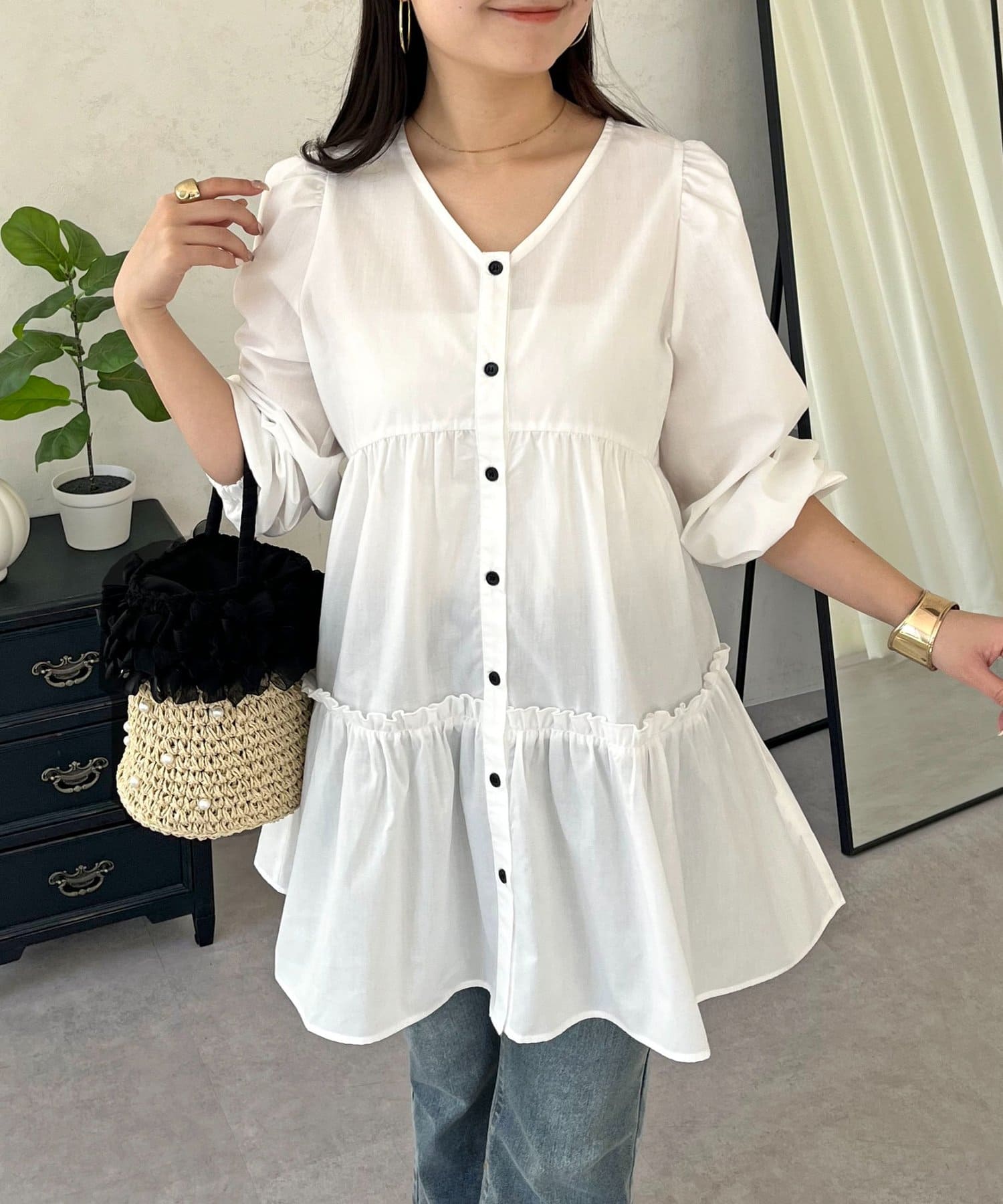 prose verse(プロズヴェール) ミドル丈裾フリルティアードブラウス