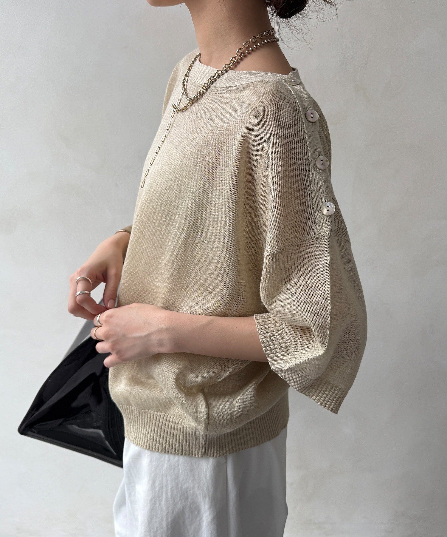 DOUDOU(ドゥドゥ) 【WEB限定】ボートネック肩ボタンワイドプルオーバー