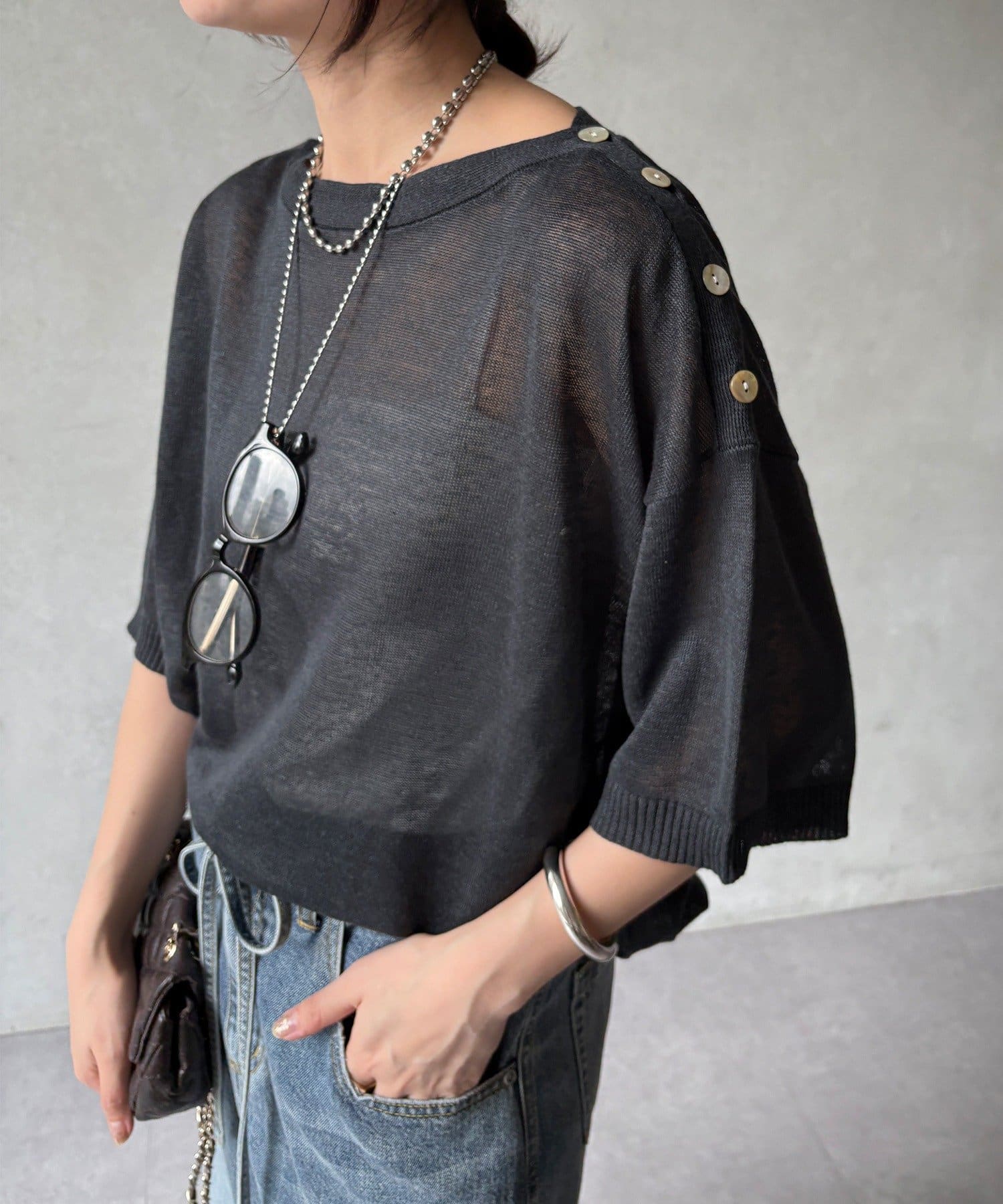 DOUDOU(ドゥドゥ) 【WEB限定】ボートネック肩ボタンワイドプルオーバー