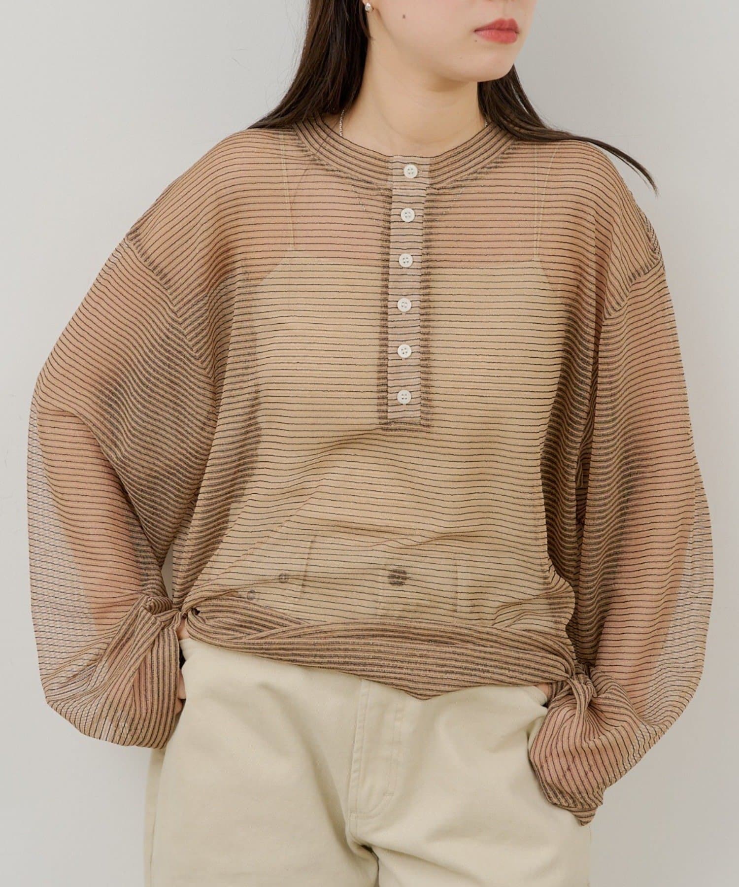 Kastane(カスタネ) 【WHIMSIC】シアーボーダーヘンリーネックプルオーバー