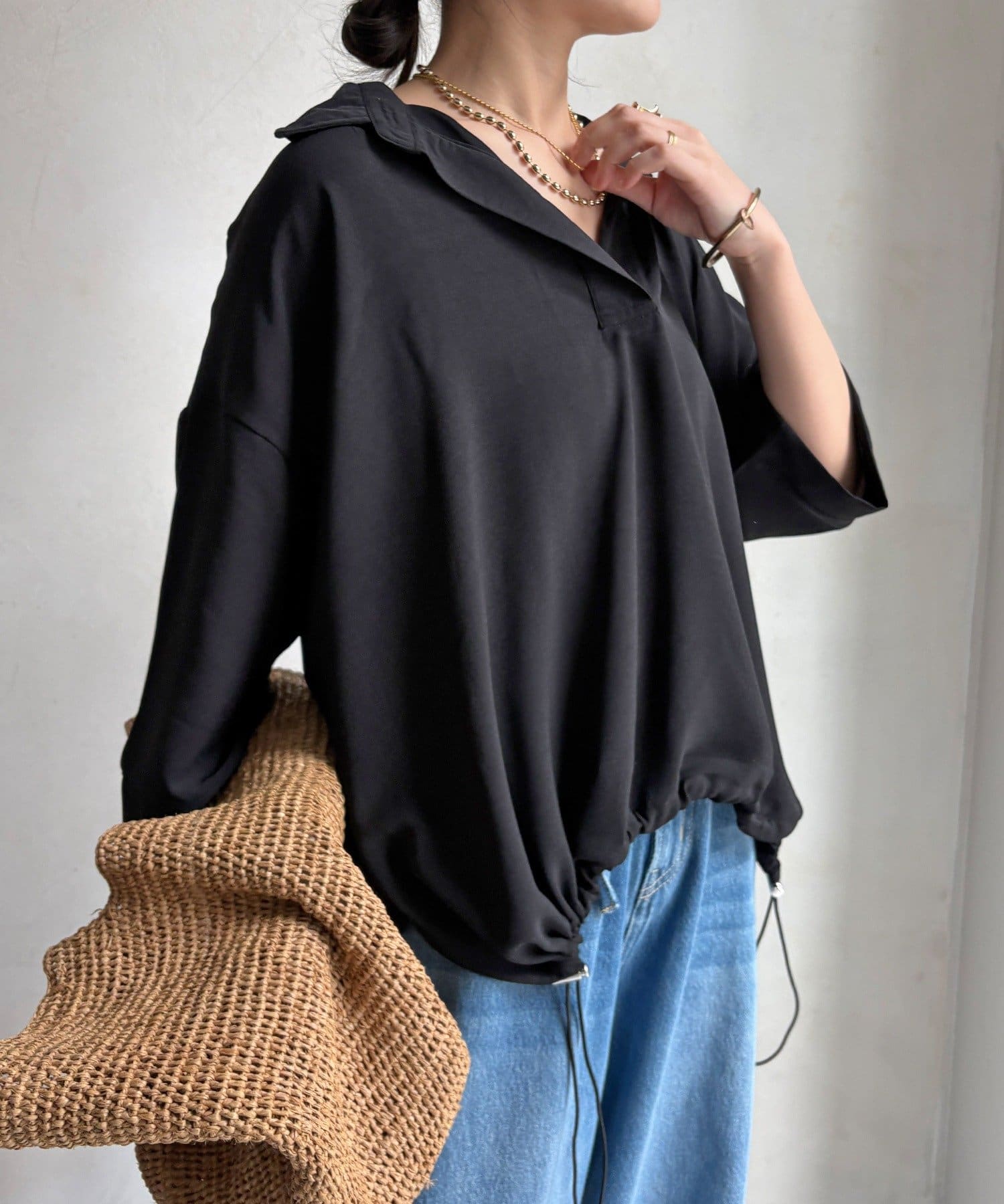 DOUDOU(ドゥドゥ) 【WEB限定】6分袖ドロストスキッパーシャツ