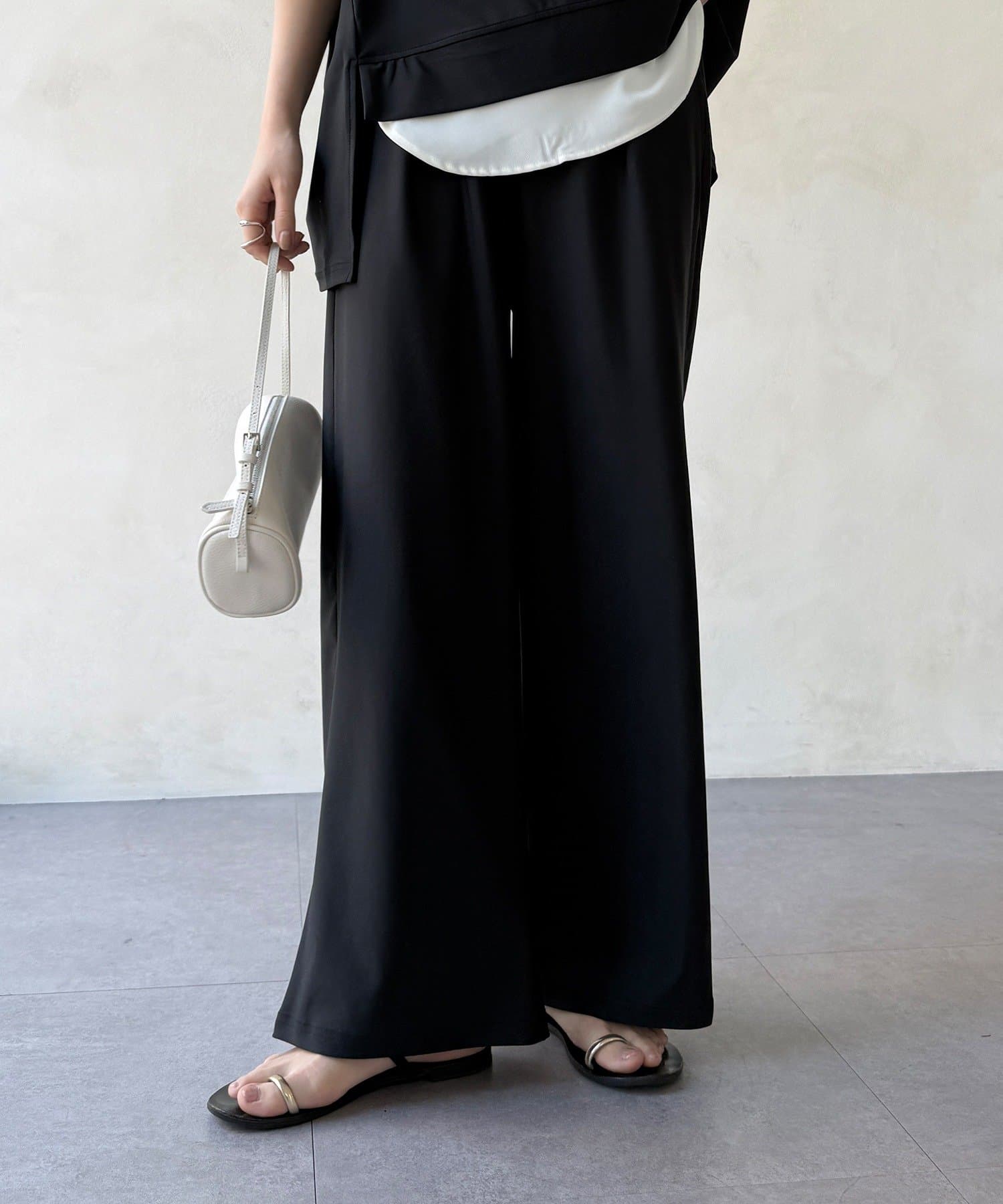 DOUDOU(ドゥドゥ) 【WEB限定】6分袖スキッパーシャツ＋ワイドパンツ