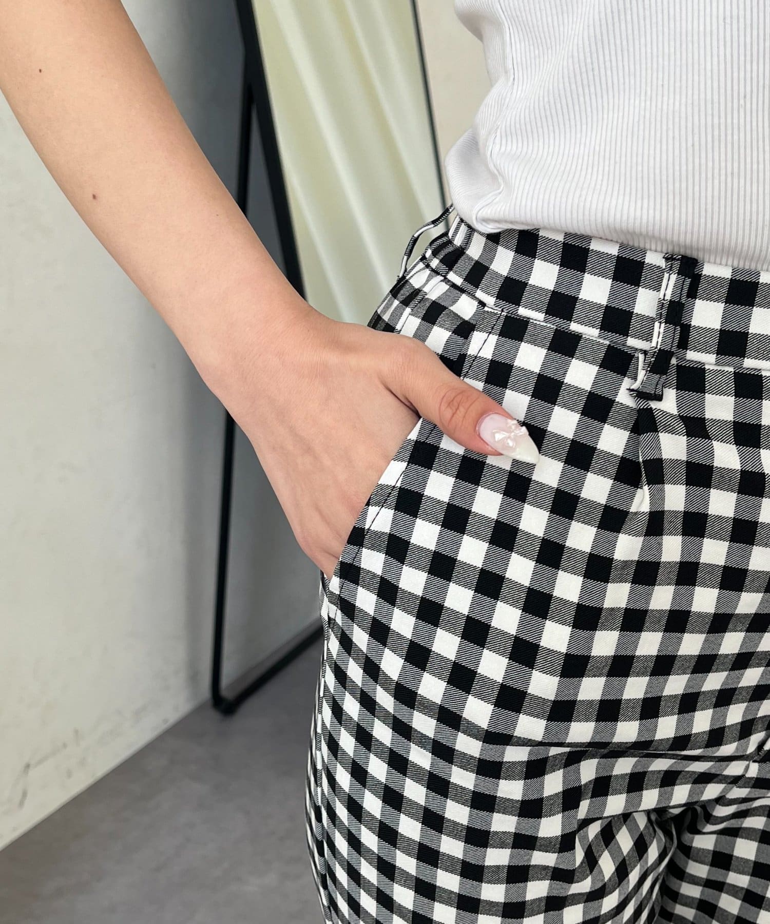 prose verse(プロズヴェール) スーパーストレッチギンガムフレアパンツ