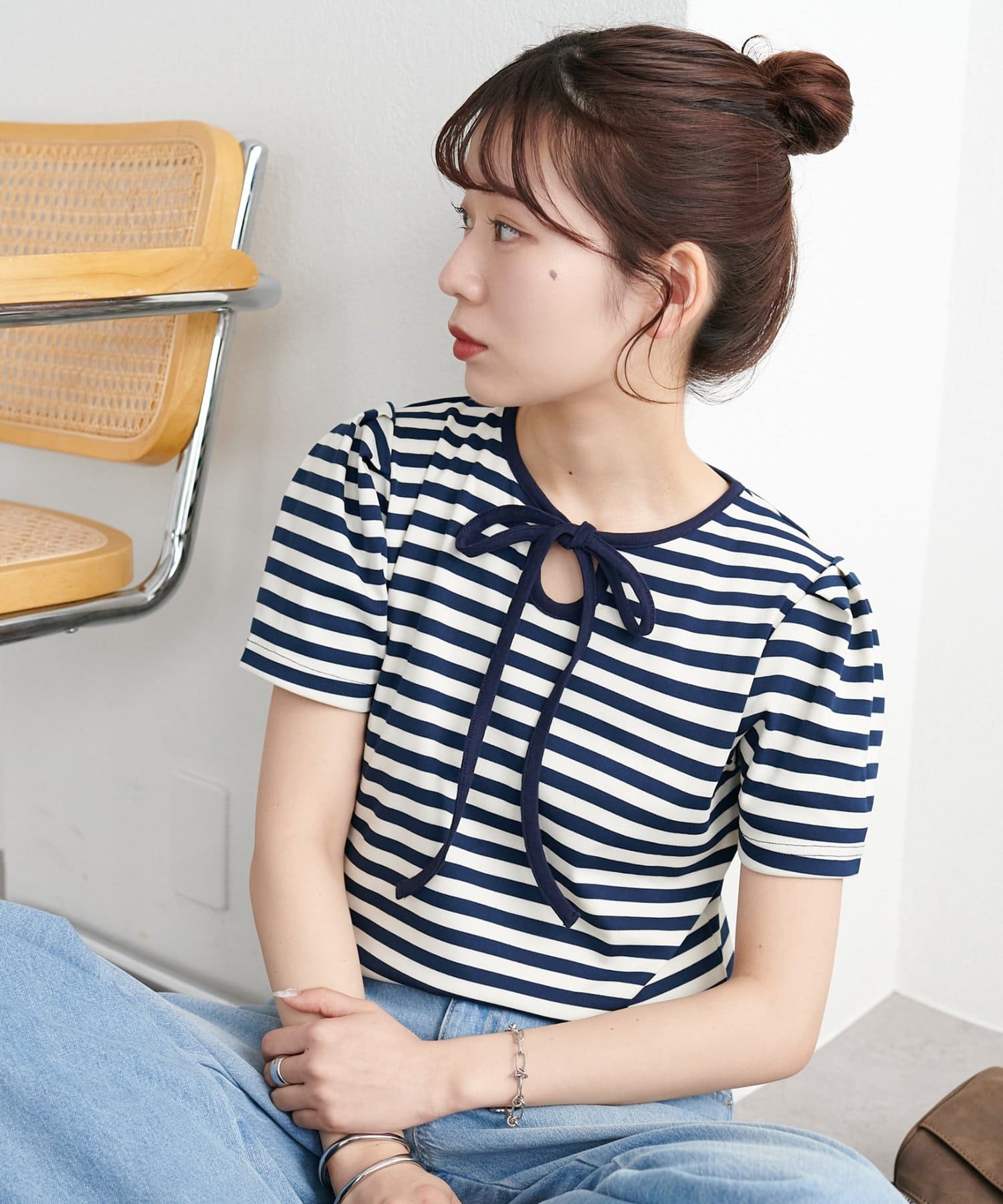 DISCOAT(ディスコート) 【WEB限定】前リボン半袖Tシャツ