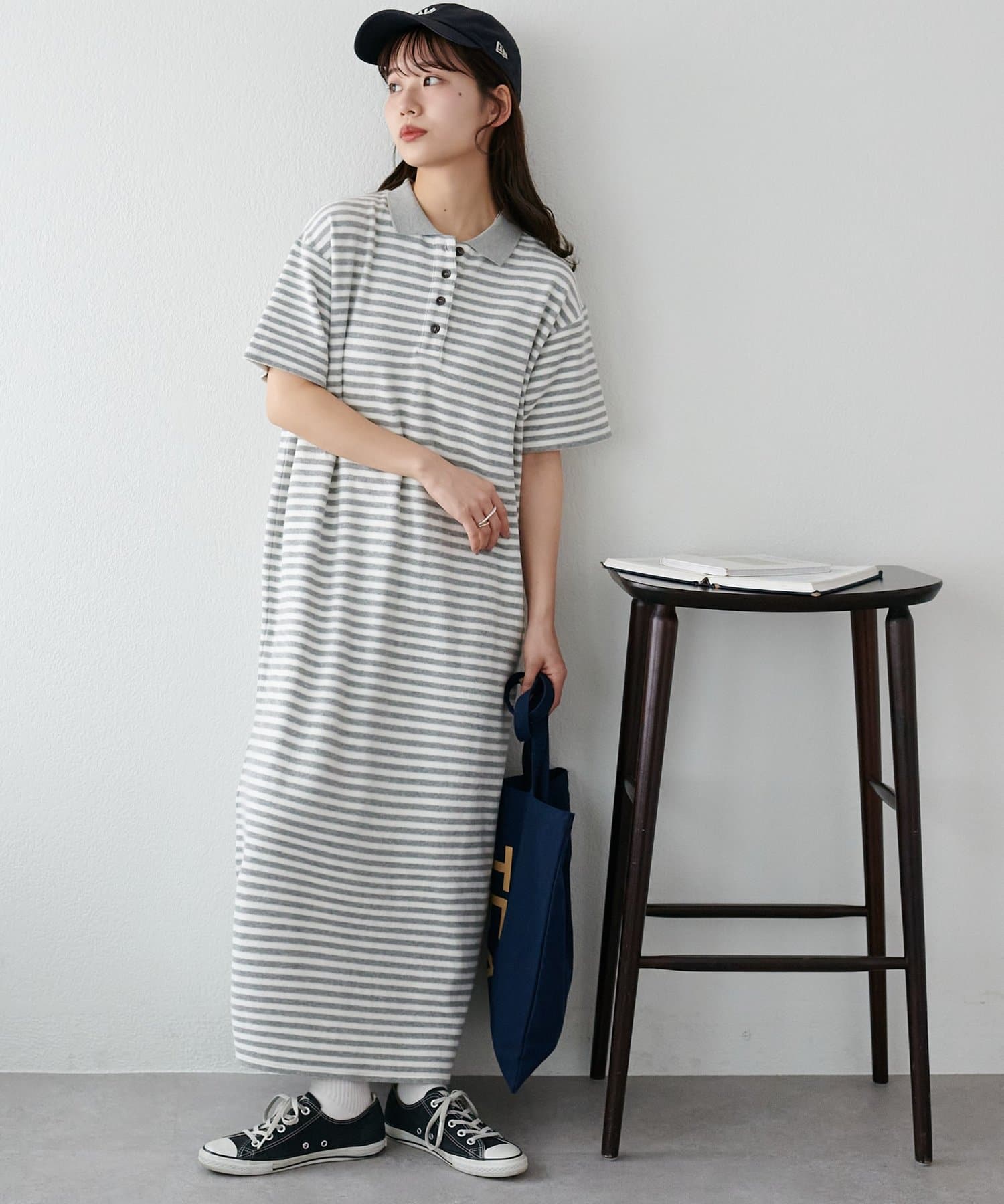 DISCOAT(ディスコート) 【WEB限定】衿付きボーダーポロワンピース