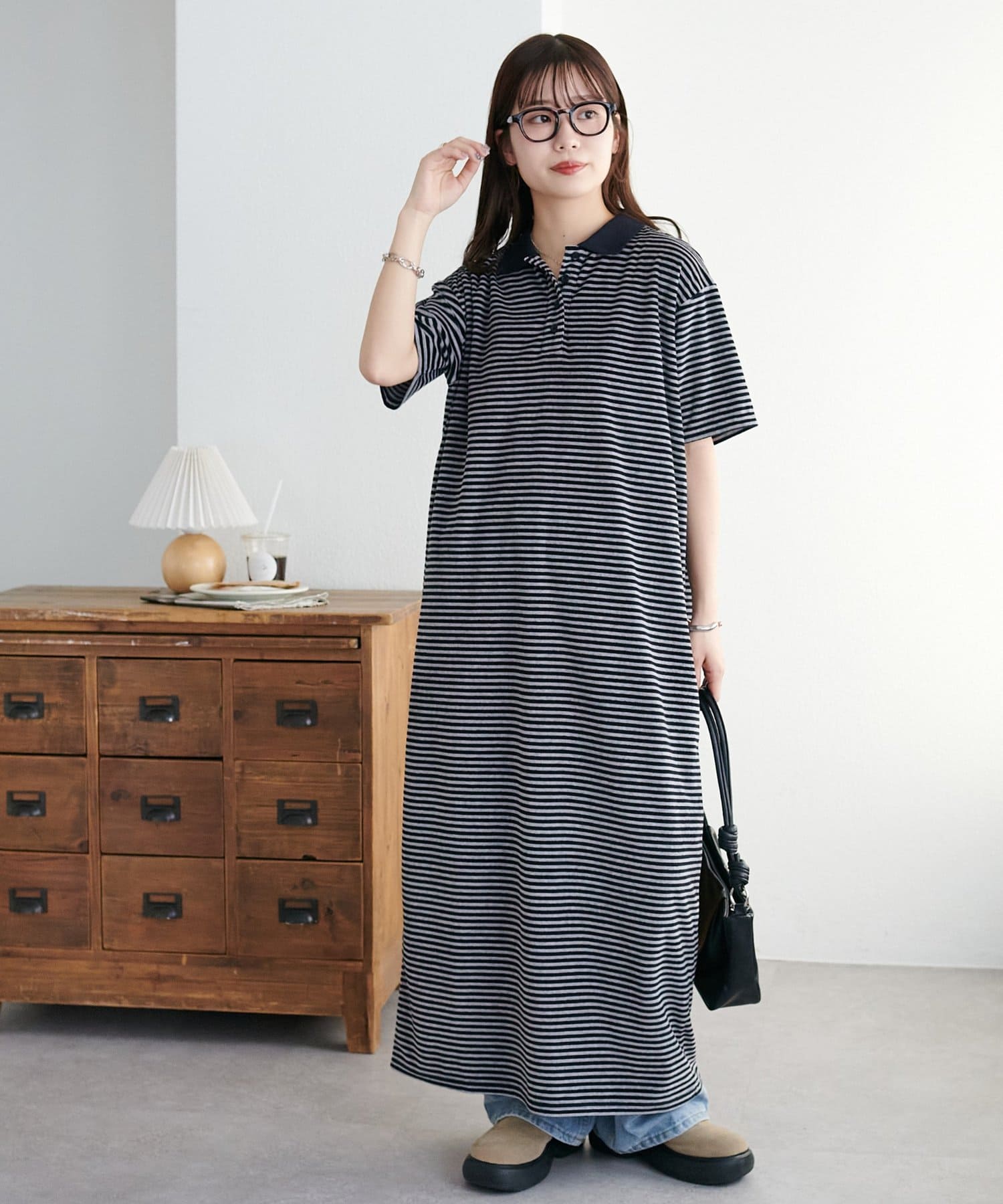 DISCOAT(ディスコート) 【WEB限定】衿付きボーダーポロワンピース