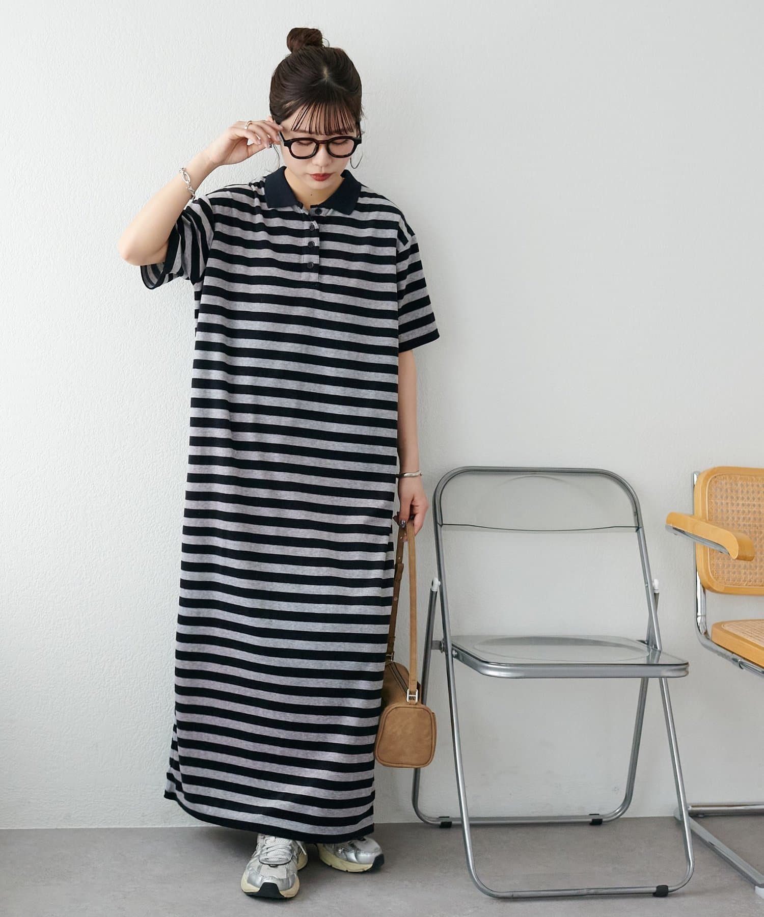 DISCOAT(ディスコート) 【WEB限定】衿付きボーダーポロワンピース